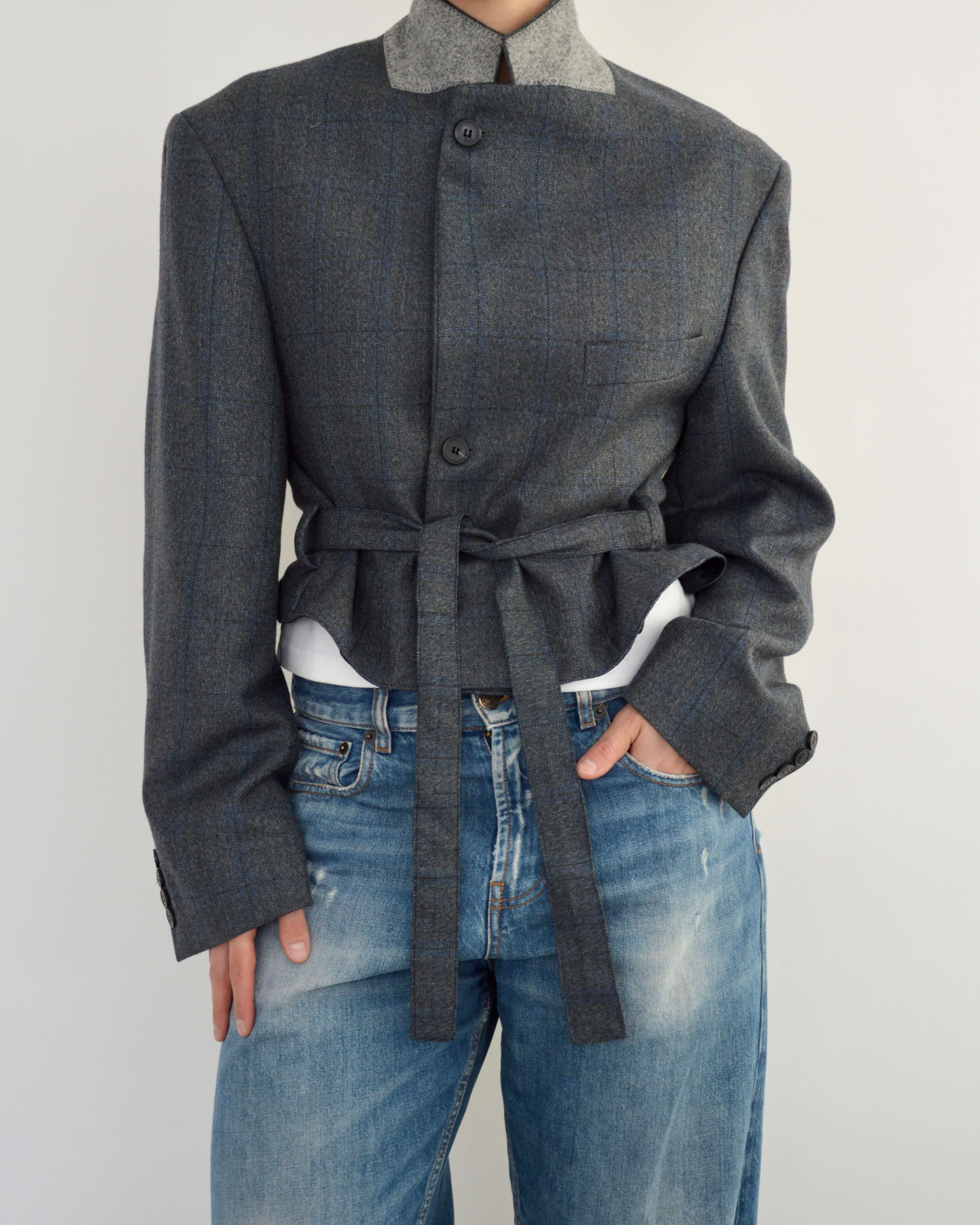 Tied-up Blazer - Textured Blue (L)