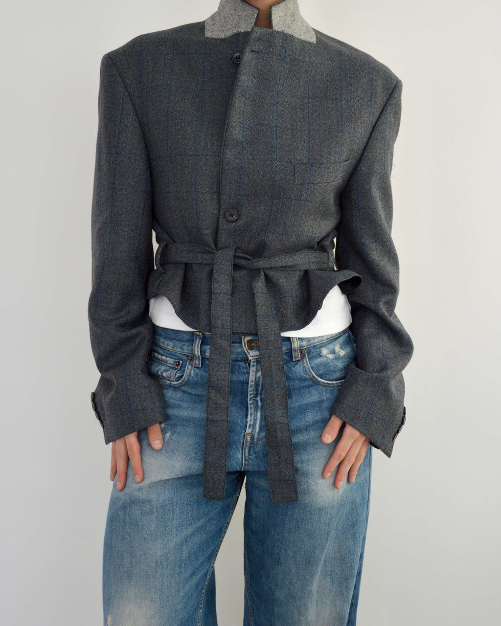 Tied-up Blazer - Textured Blue (L)
