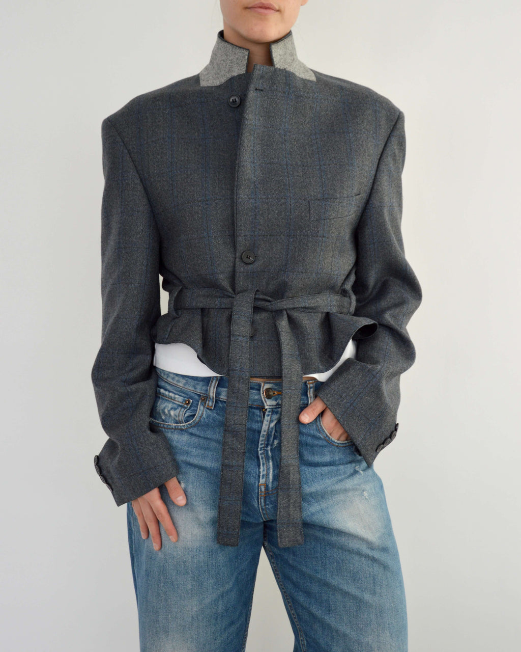 Tied-up Blazer - Textured Blue (L)