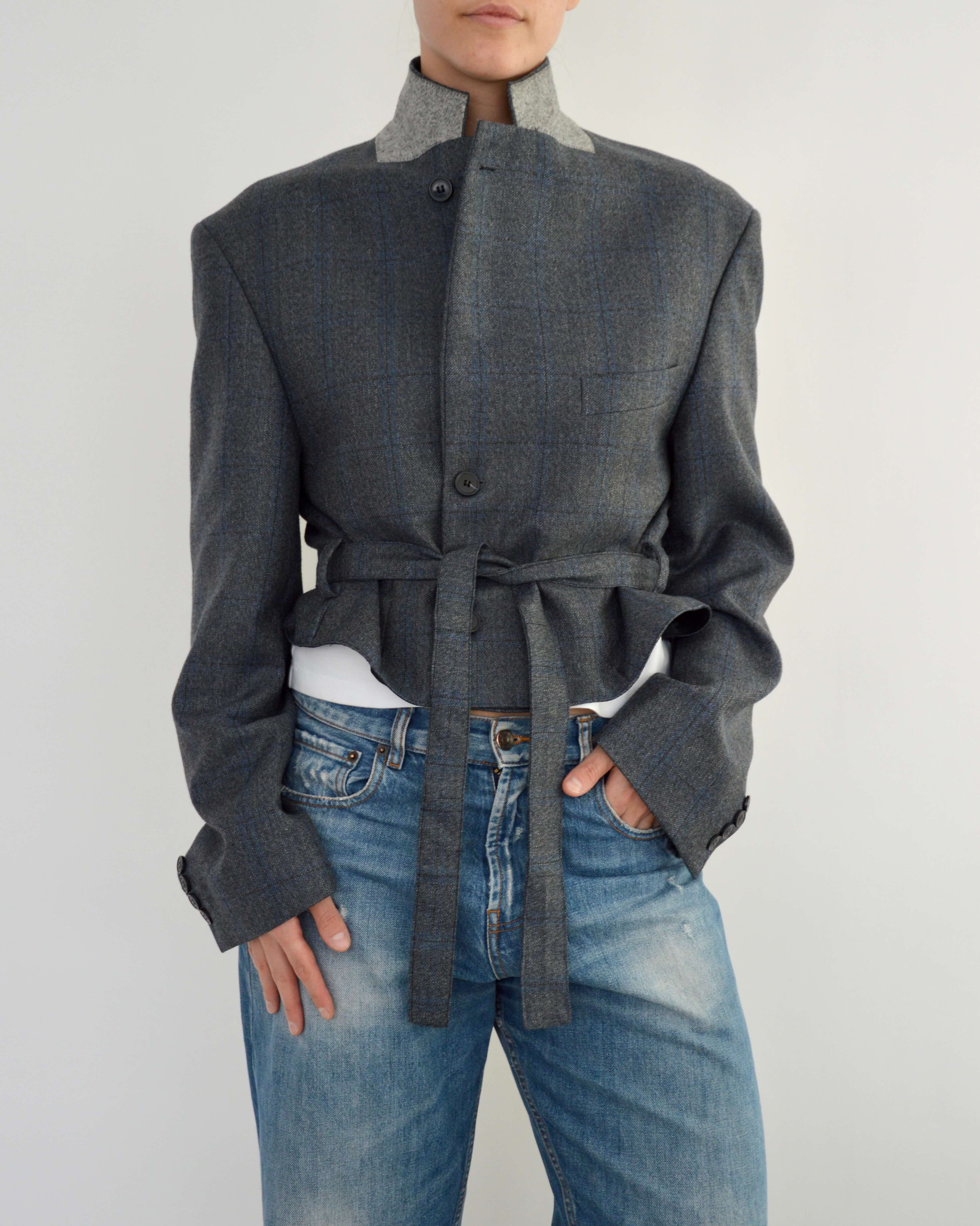 Tied-up Blazer - Textured Blue (L)