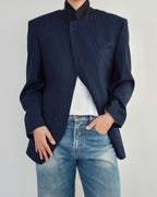 High Neck Blazer - Navy Stripped (M)