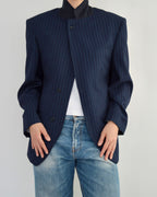 High Neck Blazer - Navy Stripped (M)