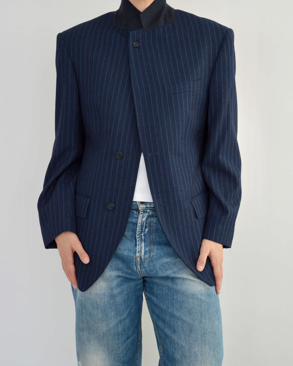 High Neck Blazer - Navy Stripped (M)