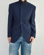High Neck Blazer - Navy Stripped (M)