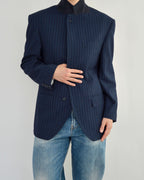 High Neck Blazer - Navy Stripped (M)
