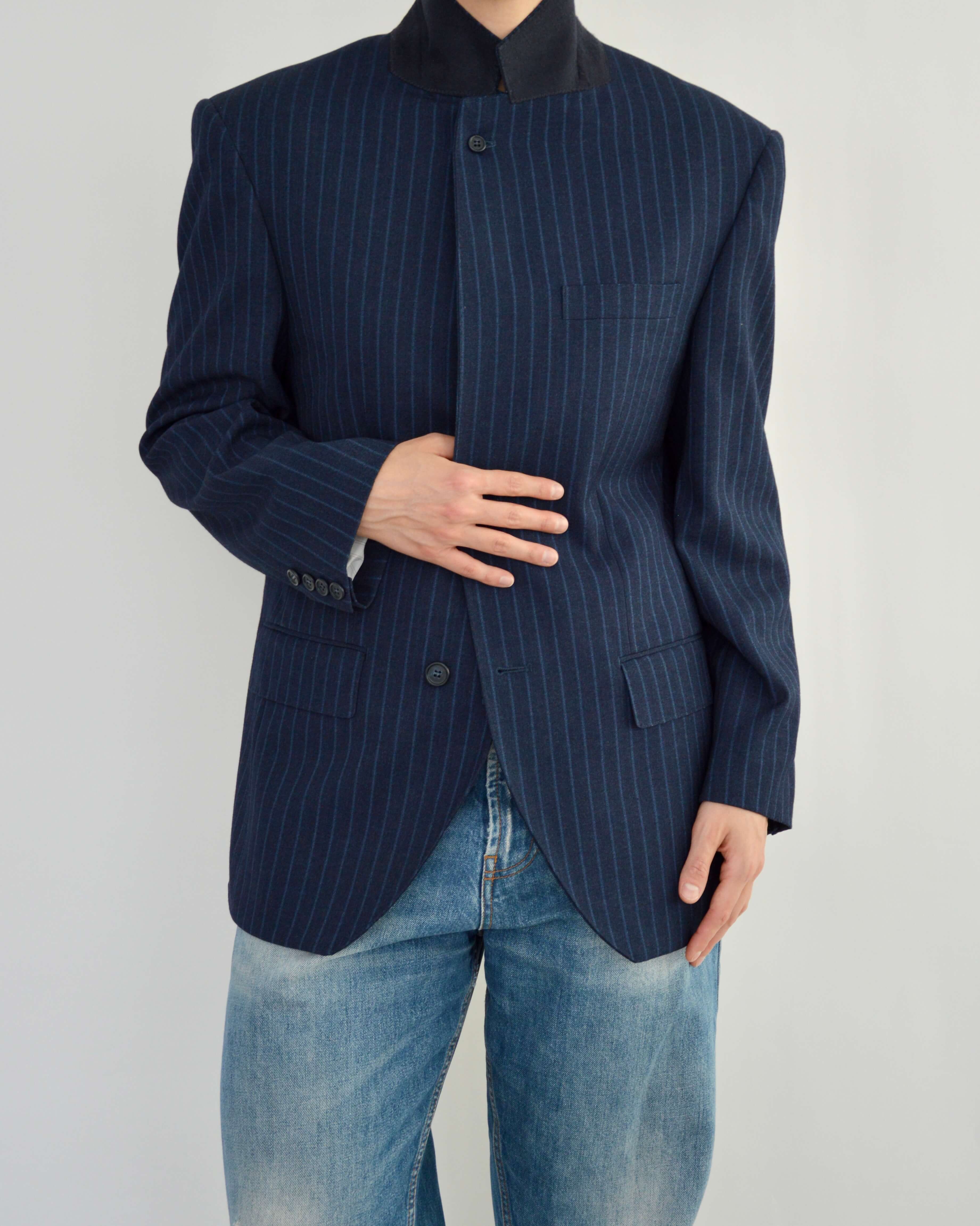 High Neck Blazer - Navy Stripped (M)
