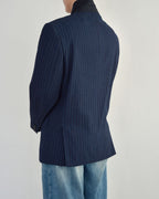 High Neck Blazer - Navy Stripped (M)