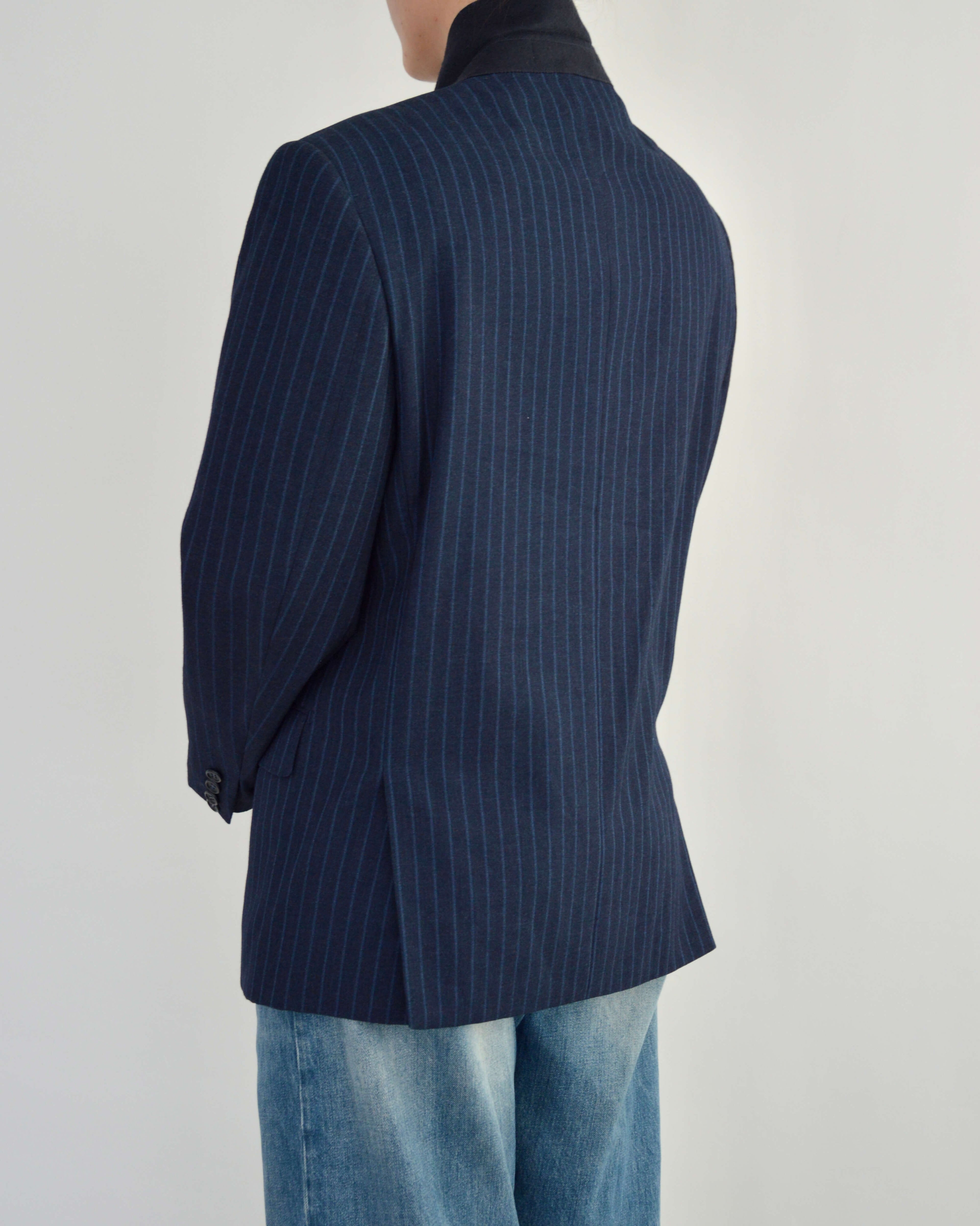 High Neck Blazer - Navy Stripped (M)