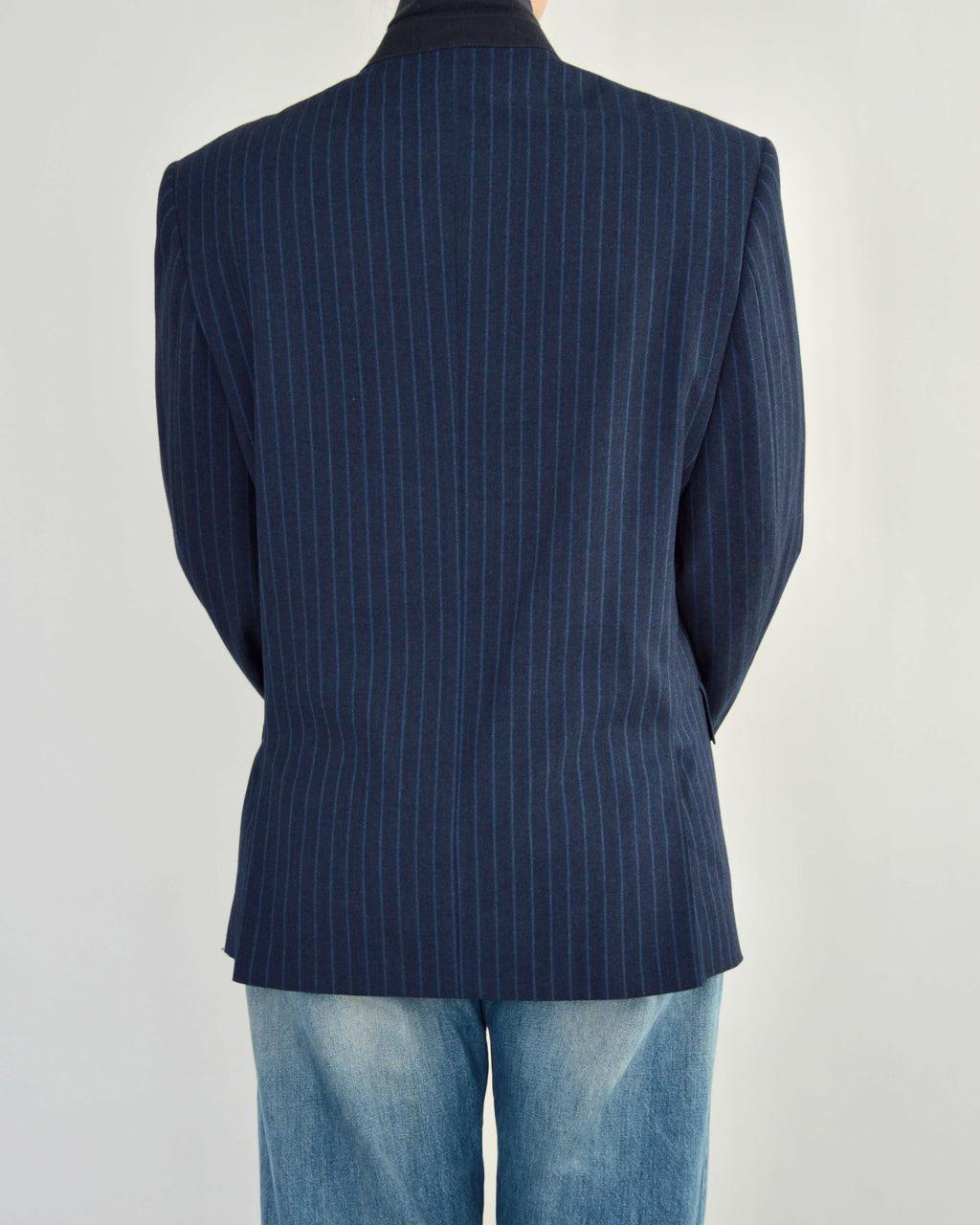 High Neck Blazer - Navy Stripped (M)