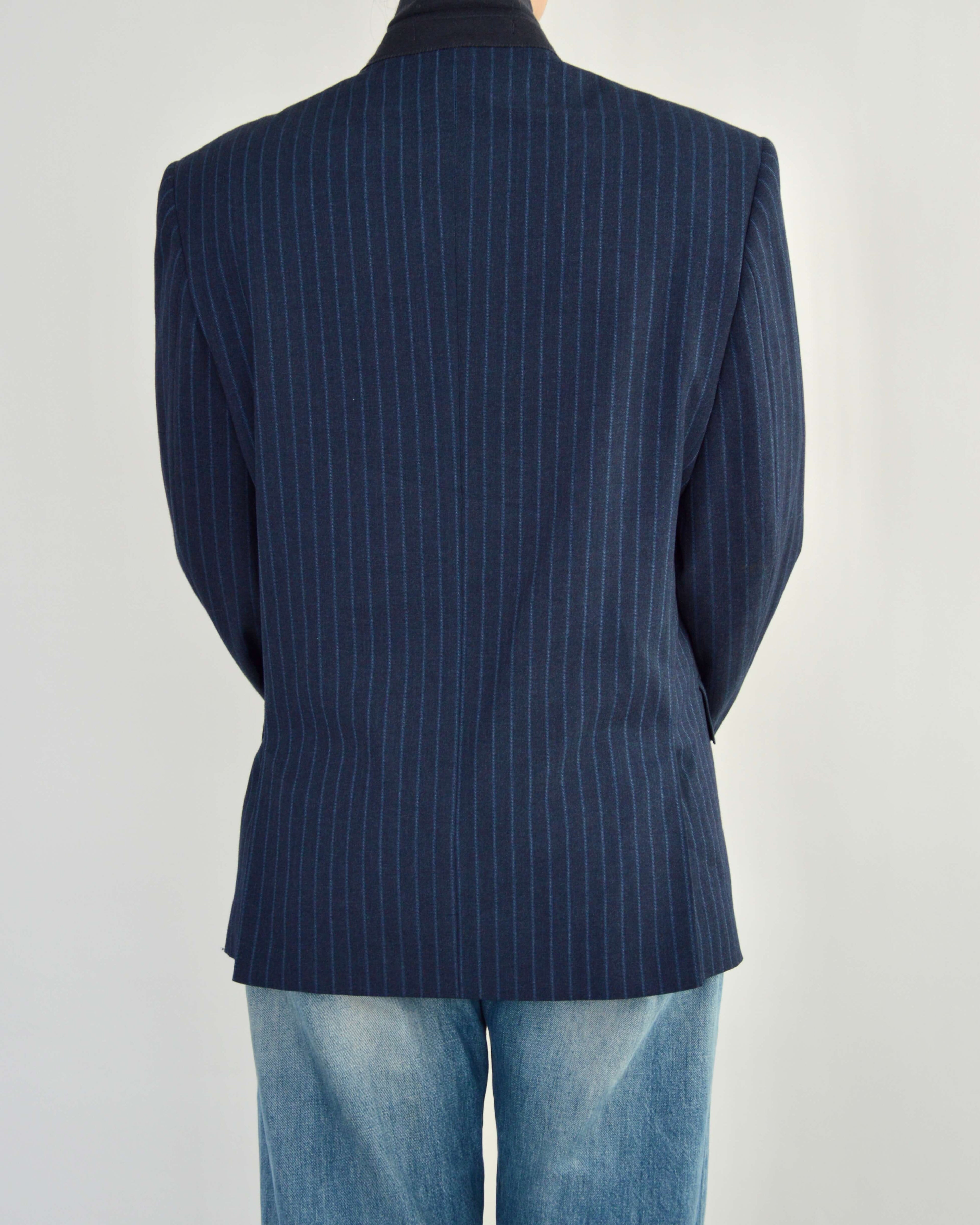 High Neck Blazer - Navy Stripped (M)