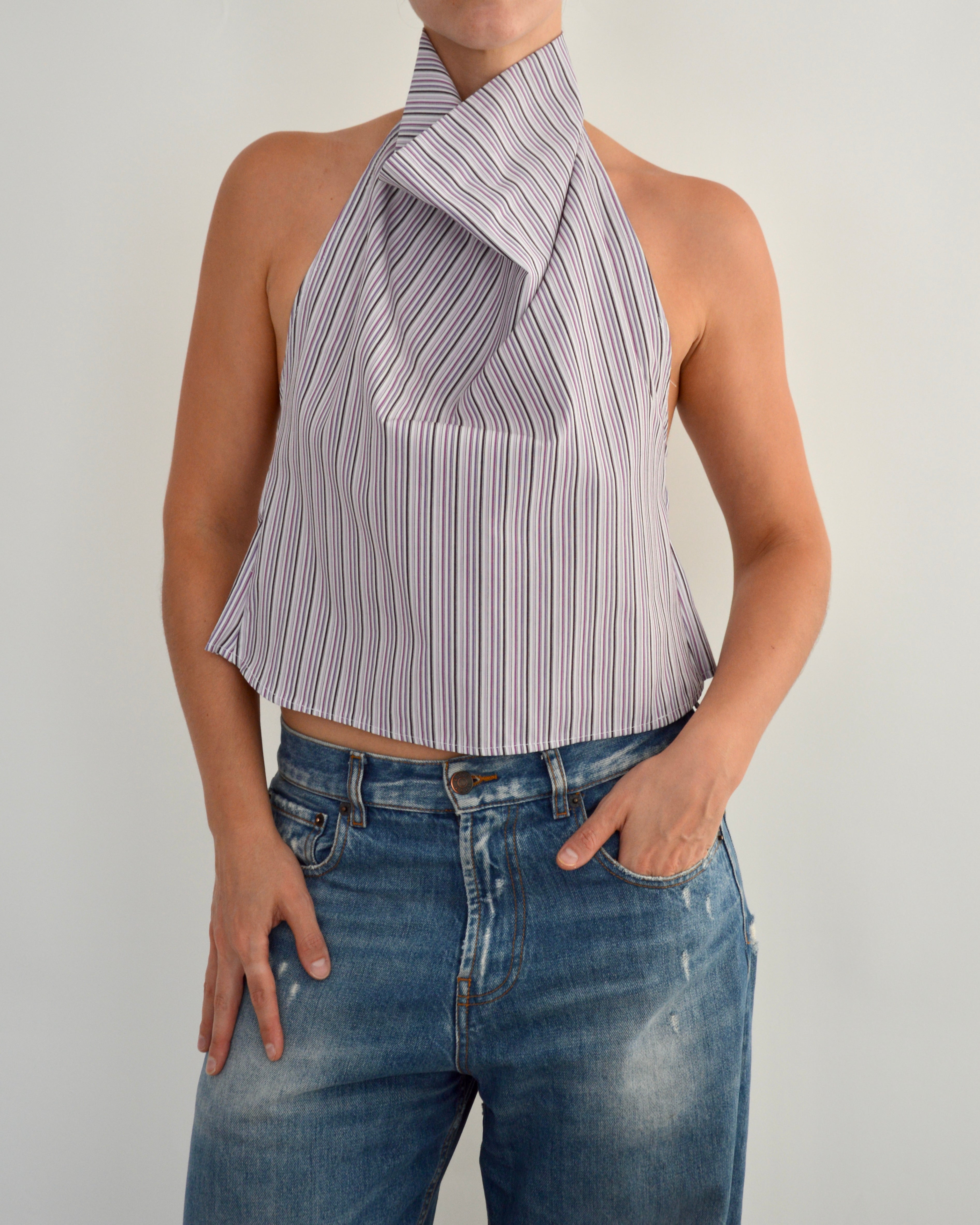 Halter Blouse - Purple Striped (M)
