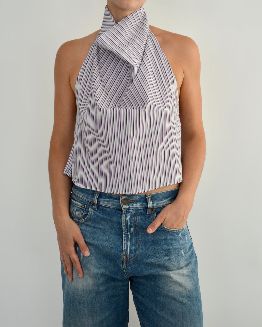 Halter Blouse - Purple Striped (M)