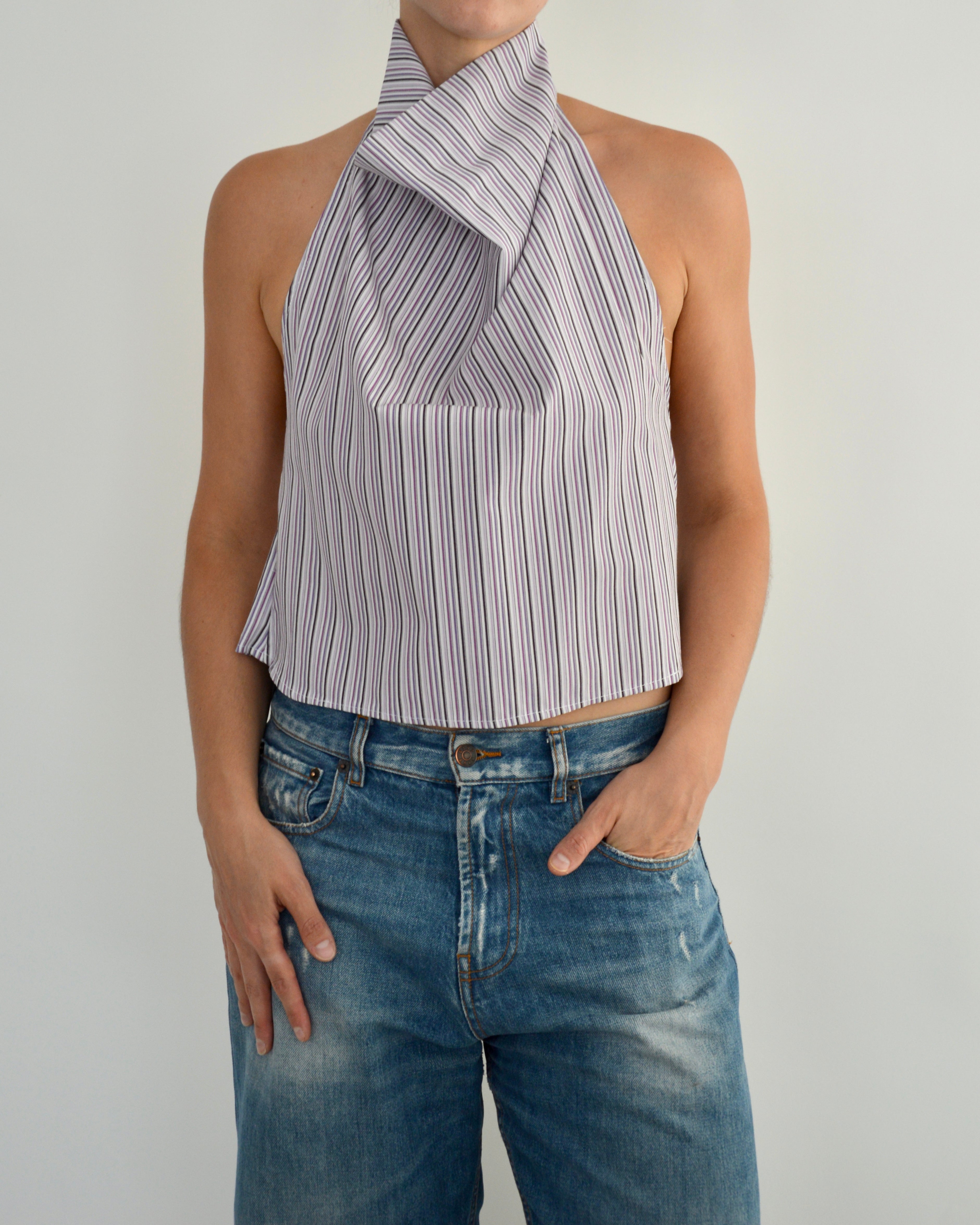 Halter Blouse - Purple Striped (M)