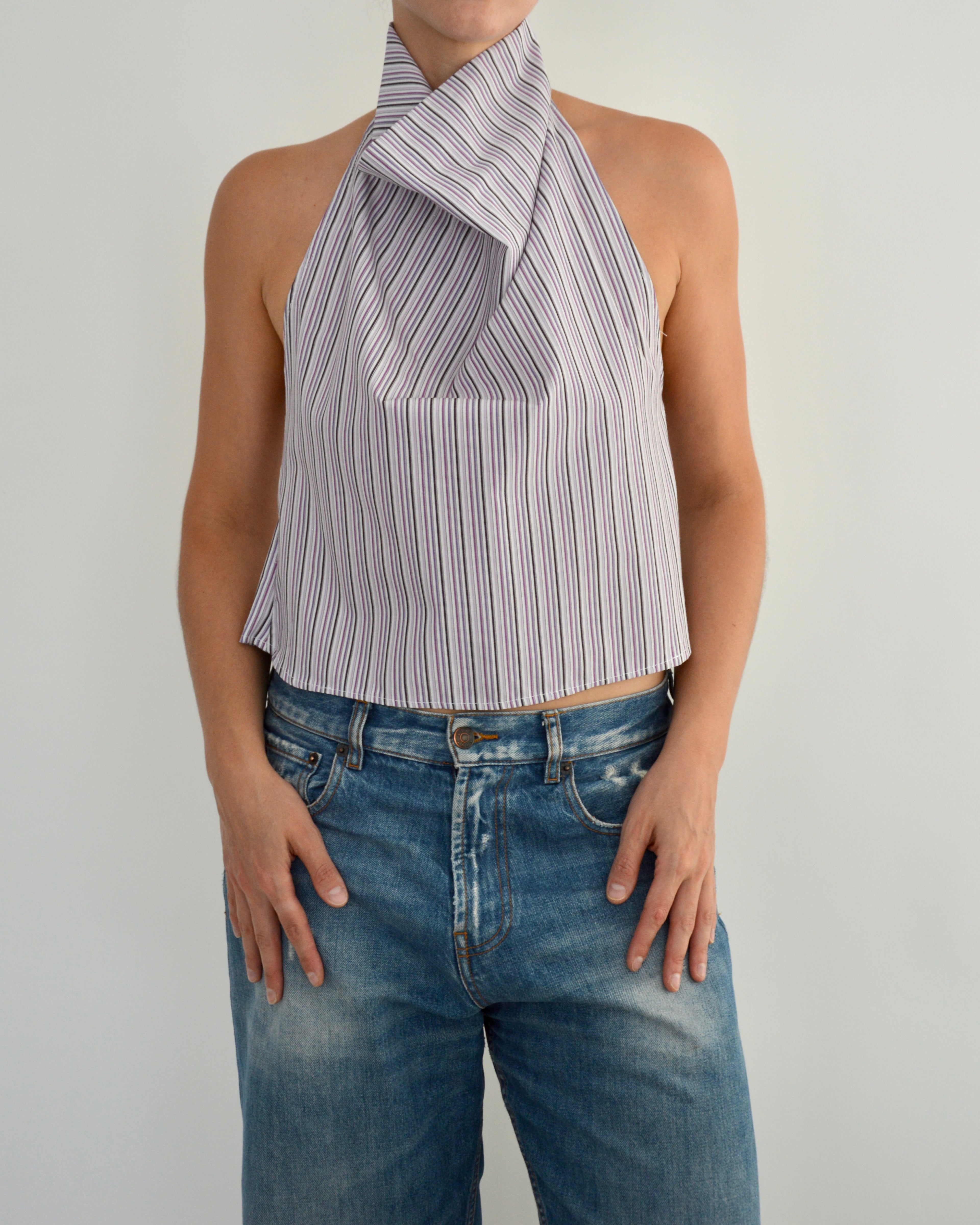 Halter Blouse - Purple Striped (M)