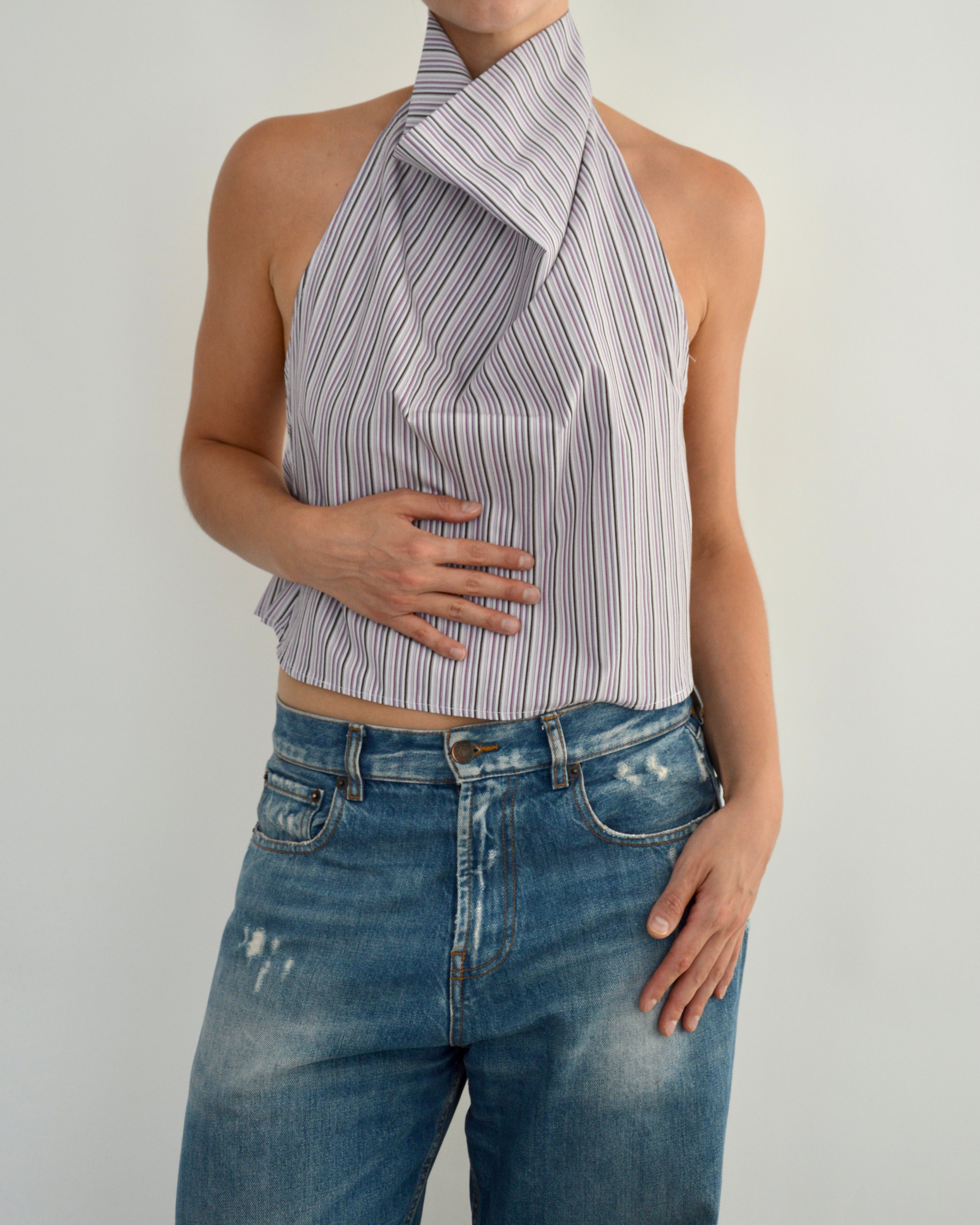 Halter Blouse - Purple Striped (M)
