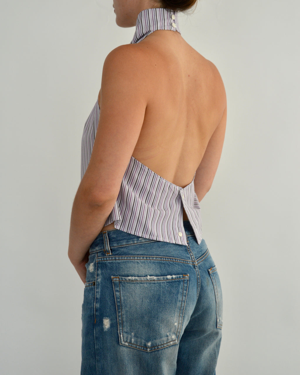 Halter Blouse - Purple Striped (M)