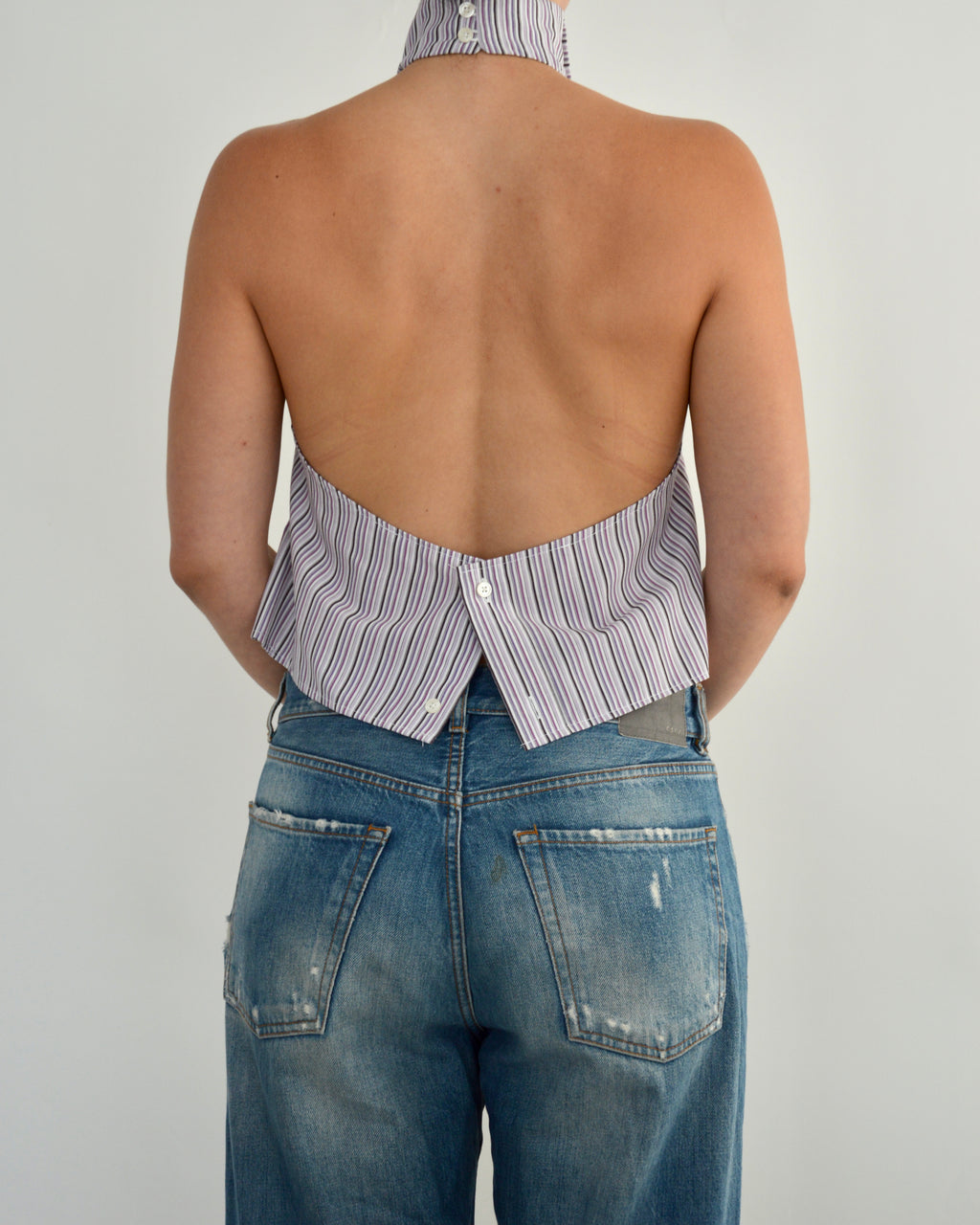 Halter Blouse - Purple Striped (M)