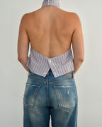 Halter Blouse - Purple Striped (M)