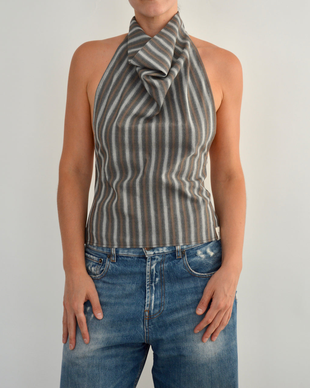 Halter Blouse - Grey Stripped (S)