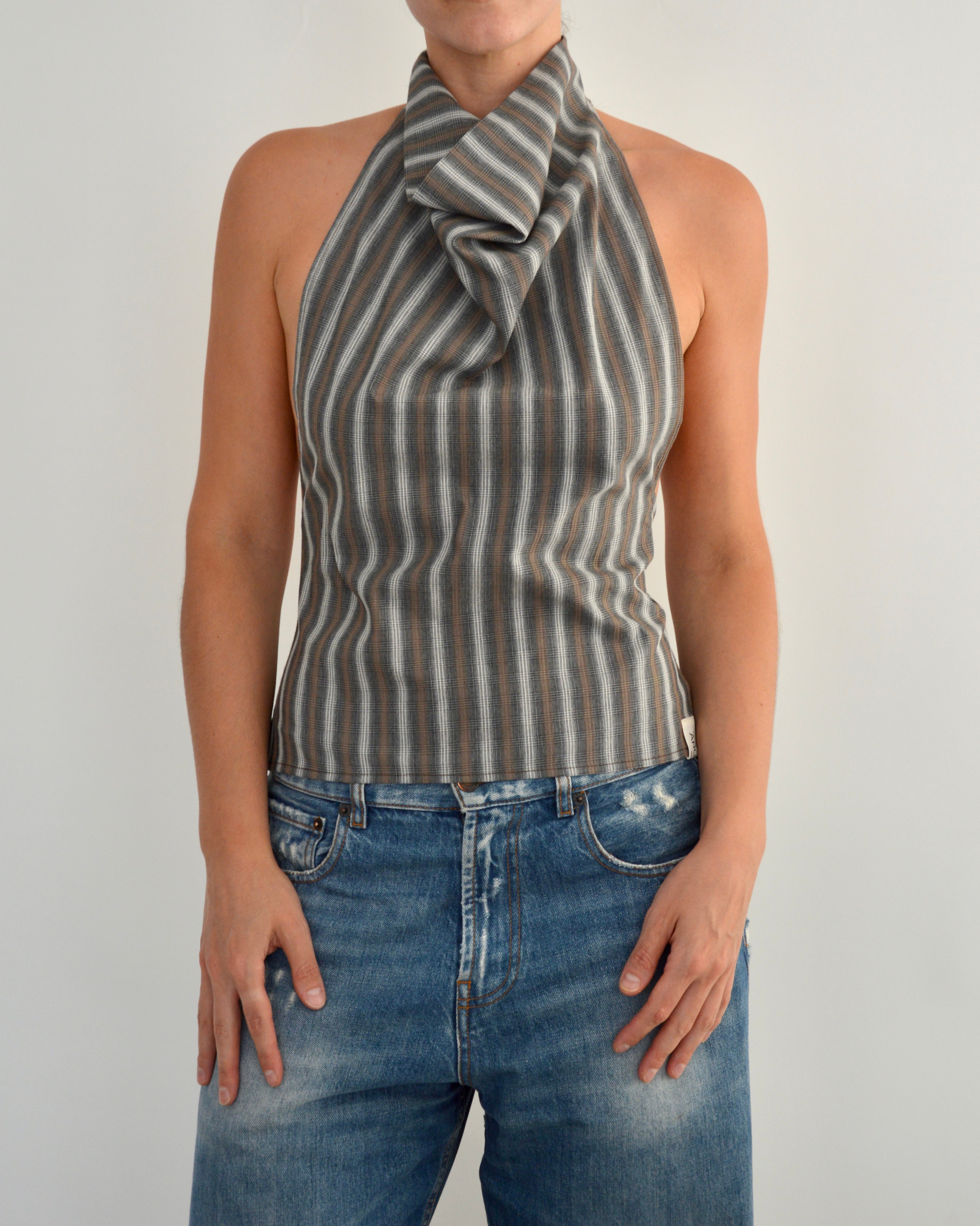 Halter Blouse - Grey Stripped (S)