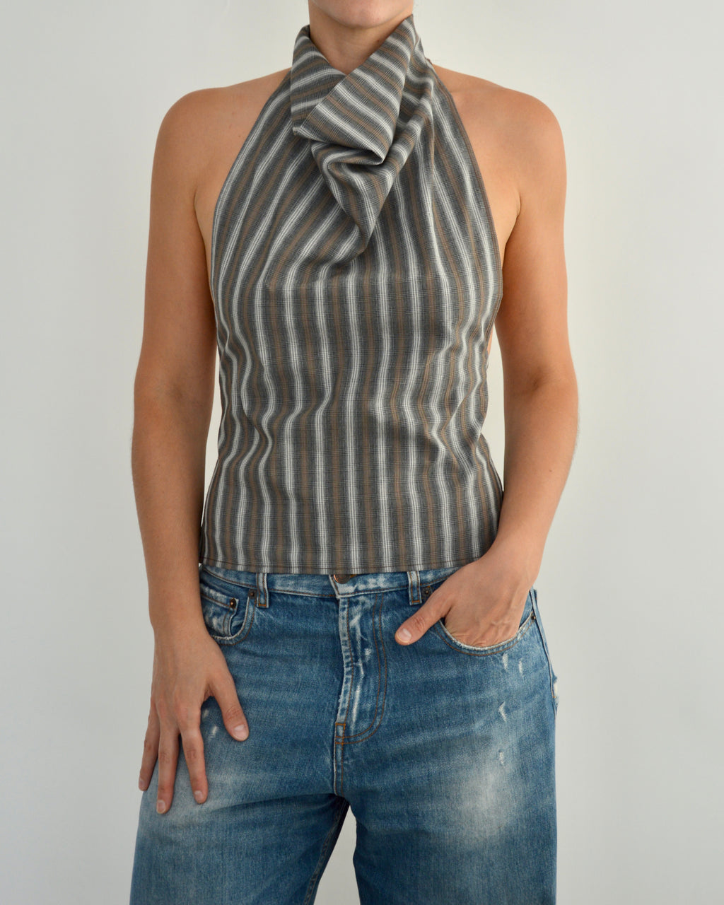 Halter Blouse - Grey Stripped (S)