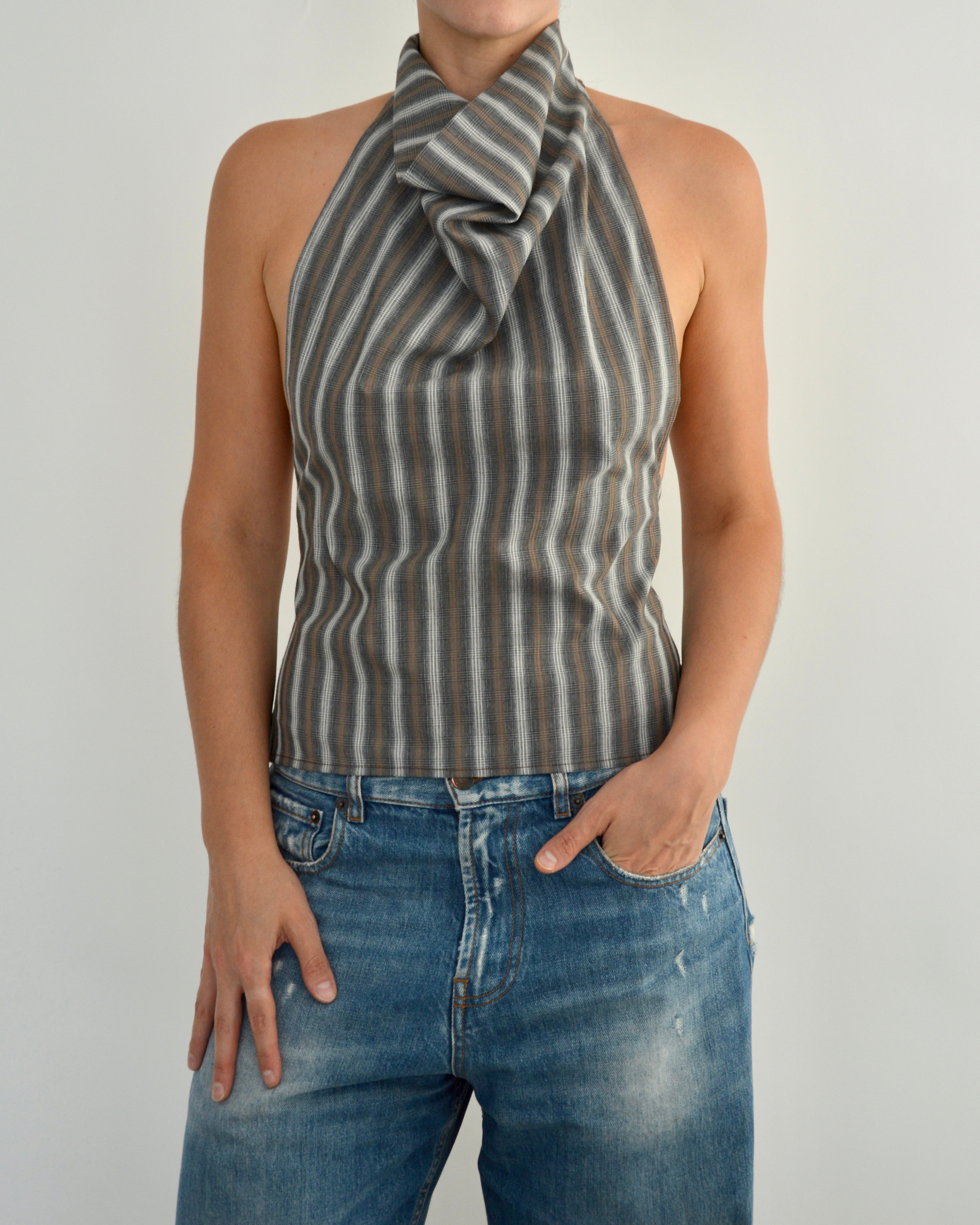 Halter Blouse - Grey Stripped (S)