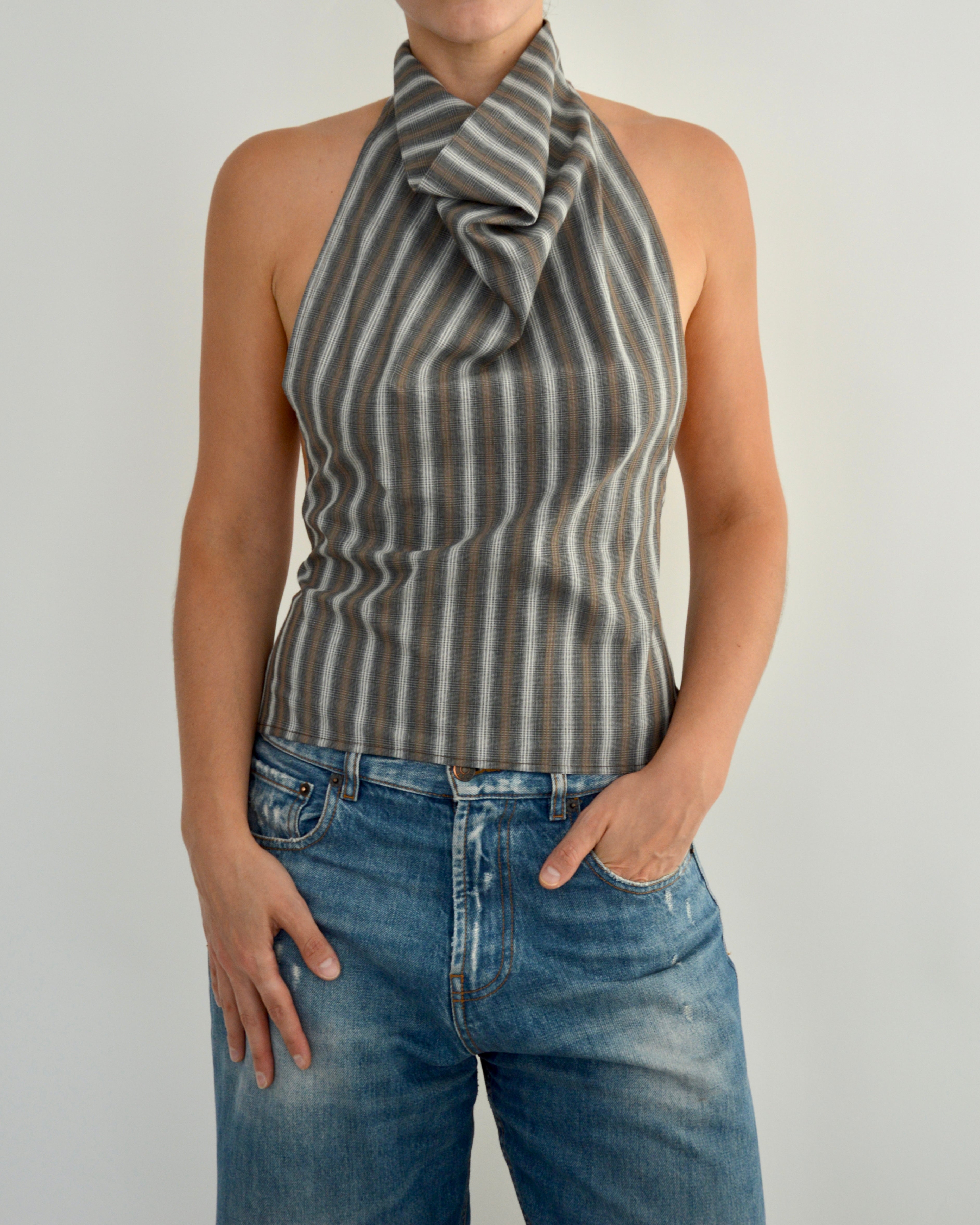 Halter Blouse - Grey Stripped (S)