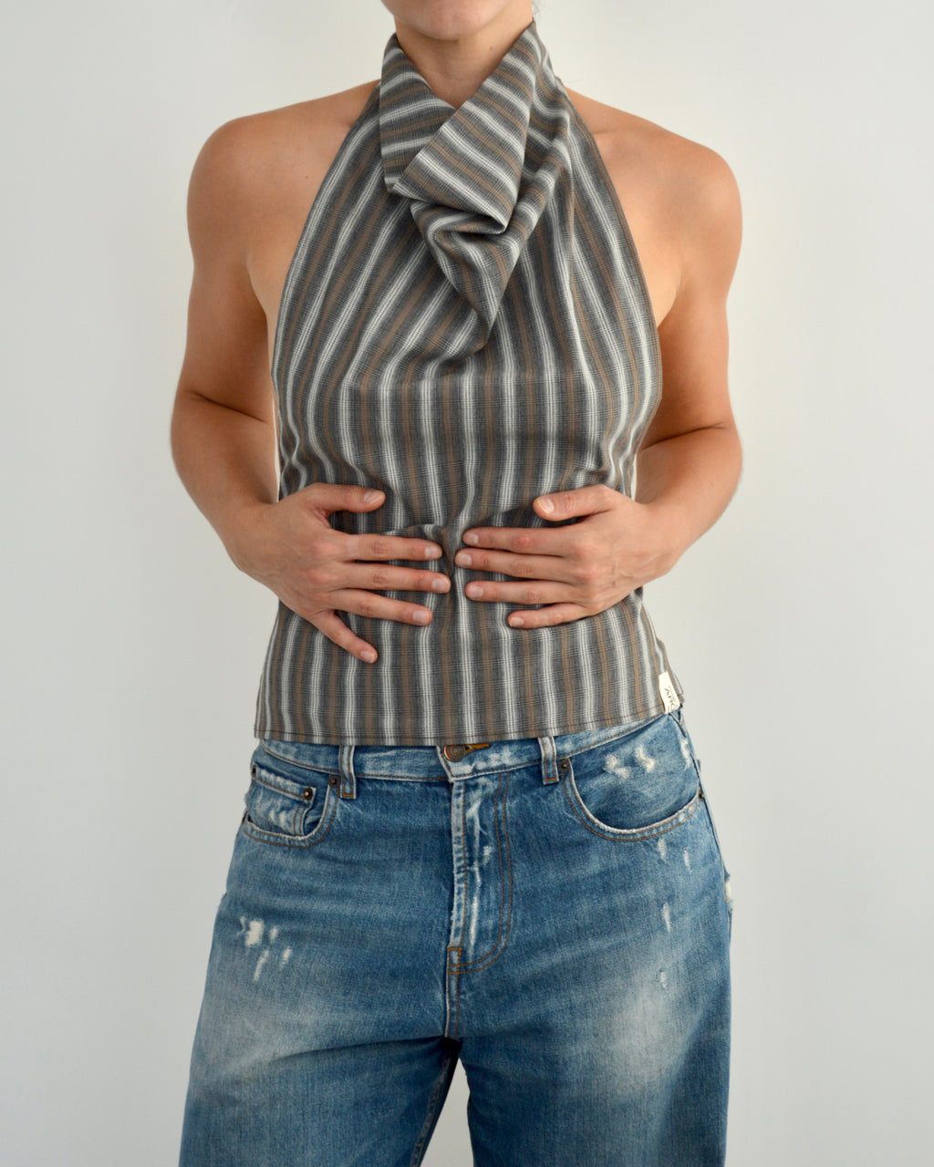 Halter Blouse - Grey Stripped (S)