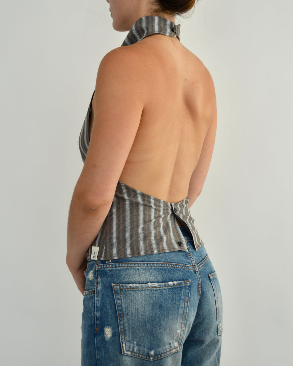 Halter Blouse - Grey Stripped (S)
