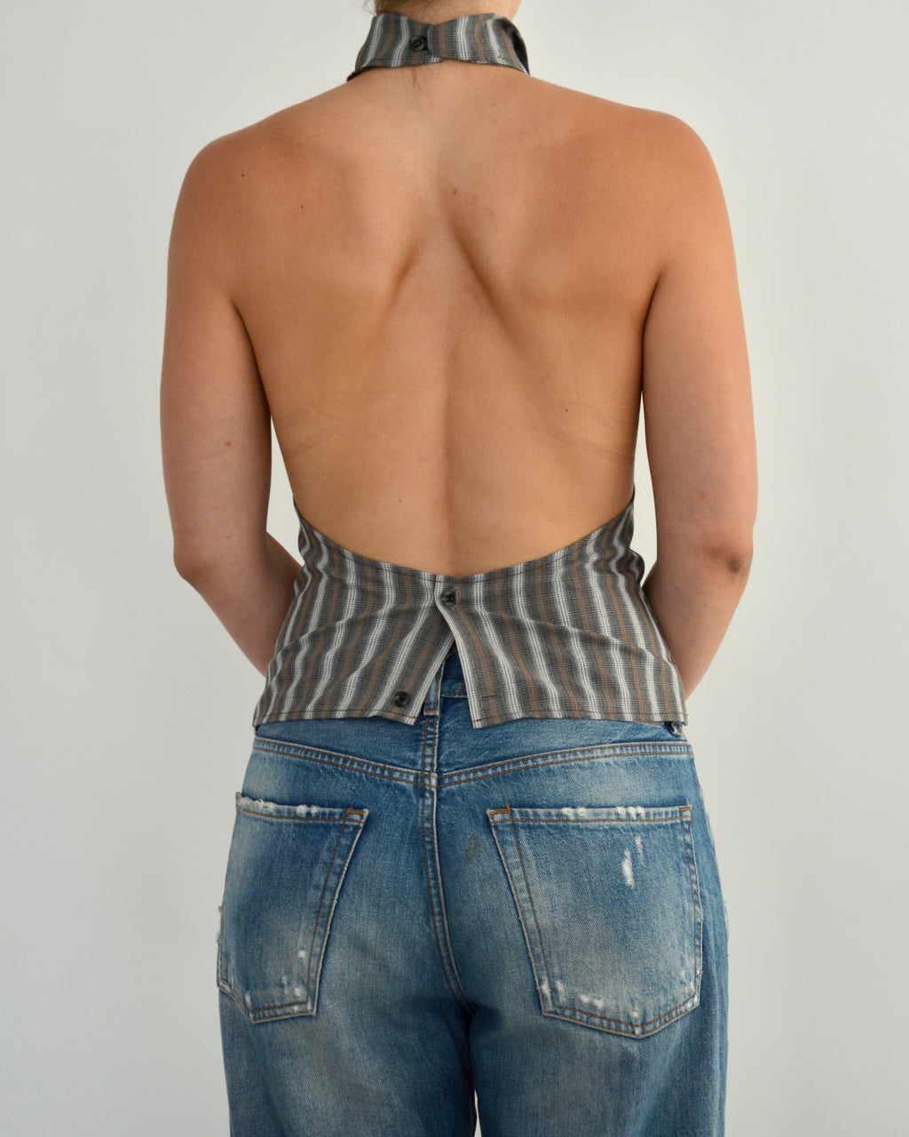 Halter Blouse - Grey Stripped (S)
