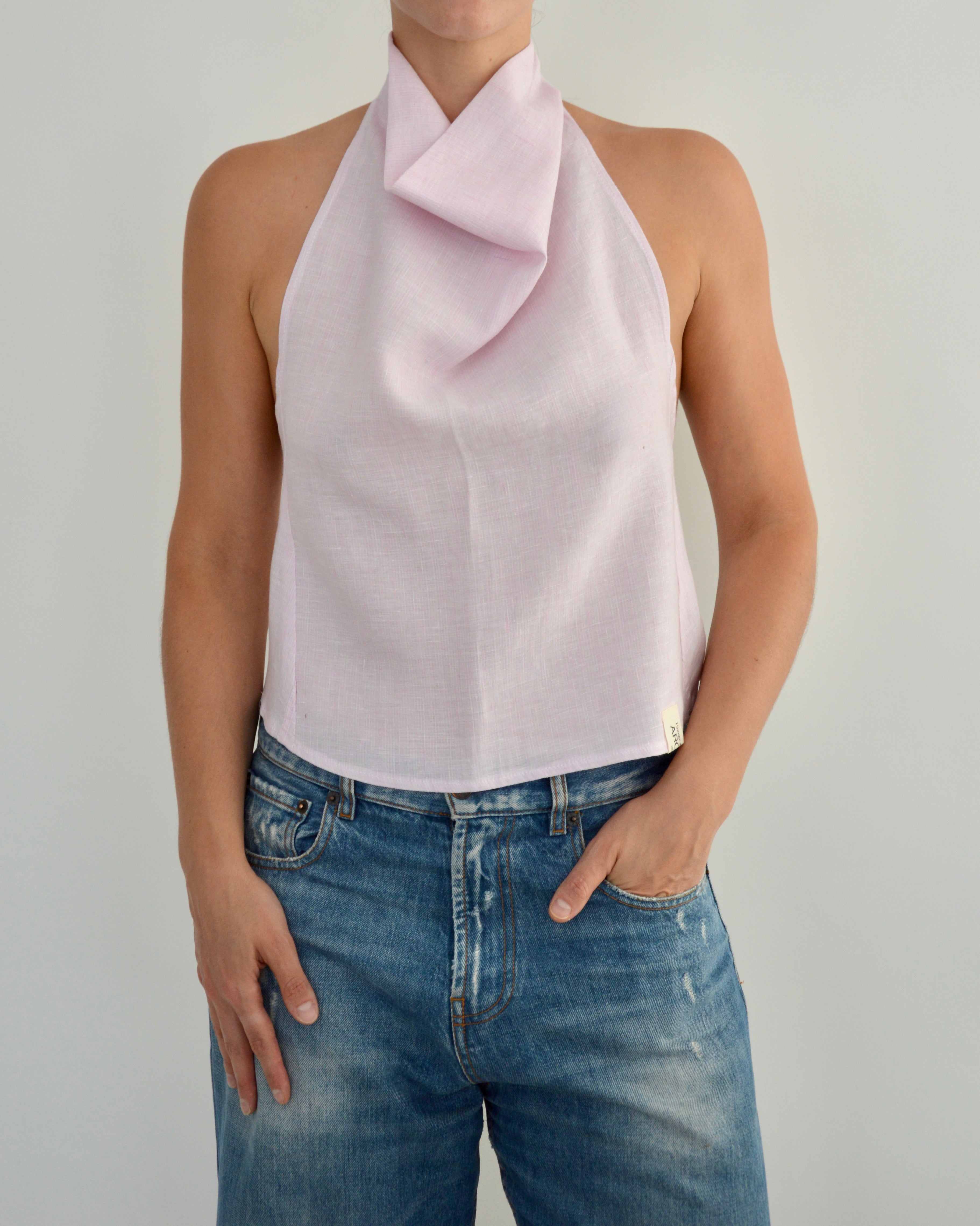 Halter Blouse - Linen Pink (M)