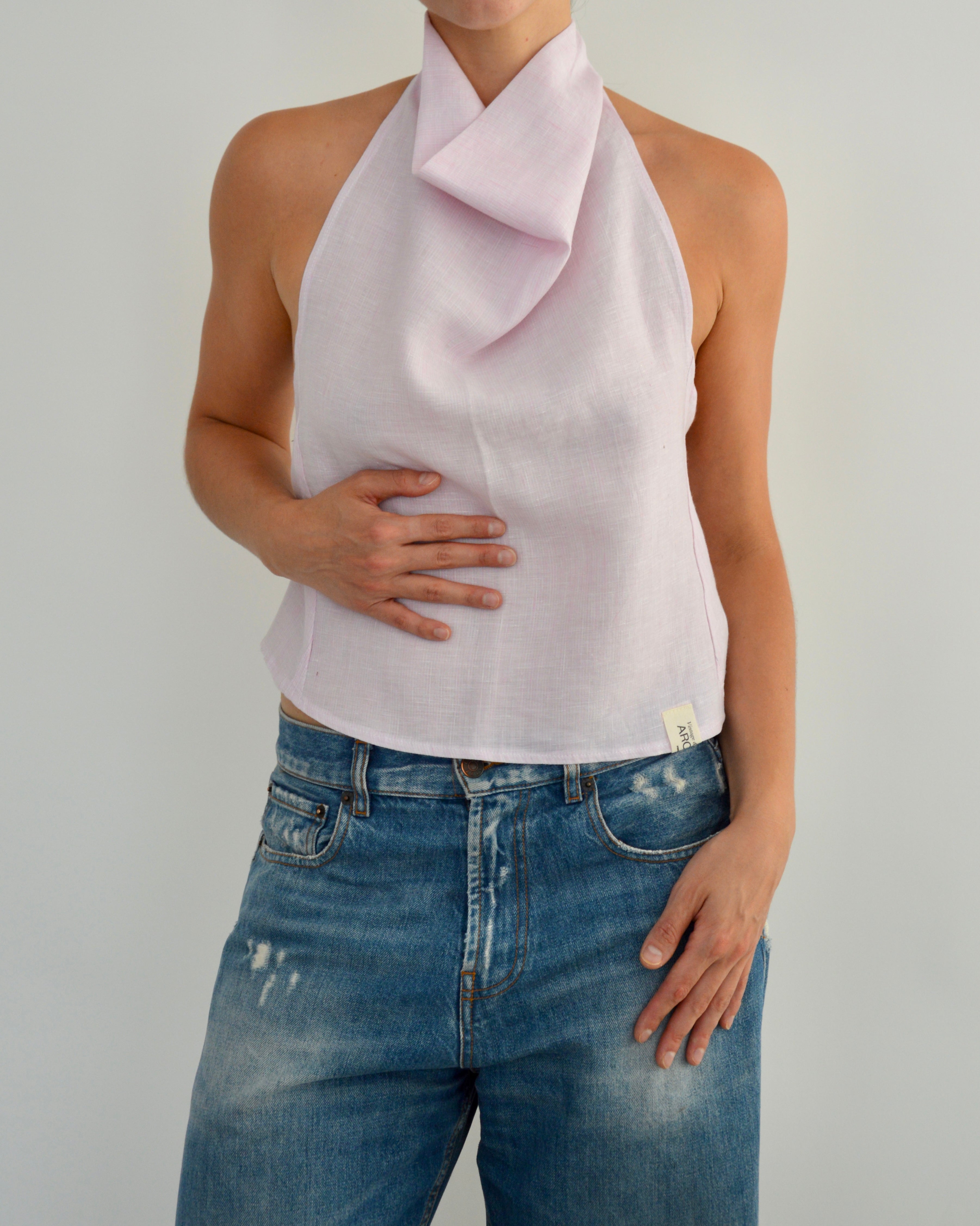Halter Blouse - Linen Pink (M)