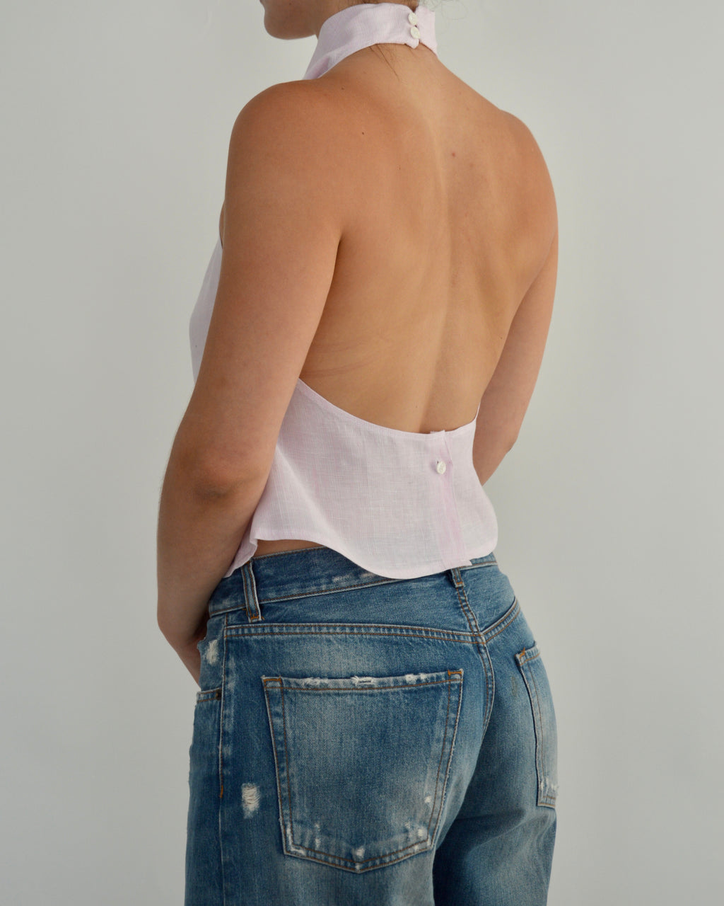 Halter Blouse - Linen Pink (M)