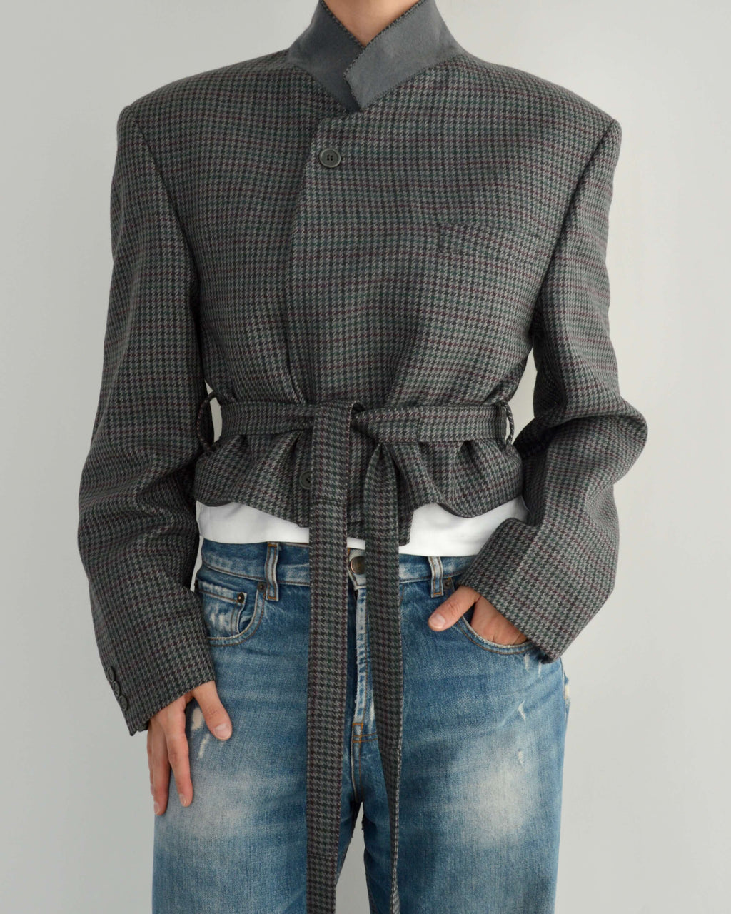 Tied-up Blazer - Textured Blue