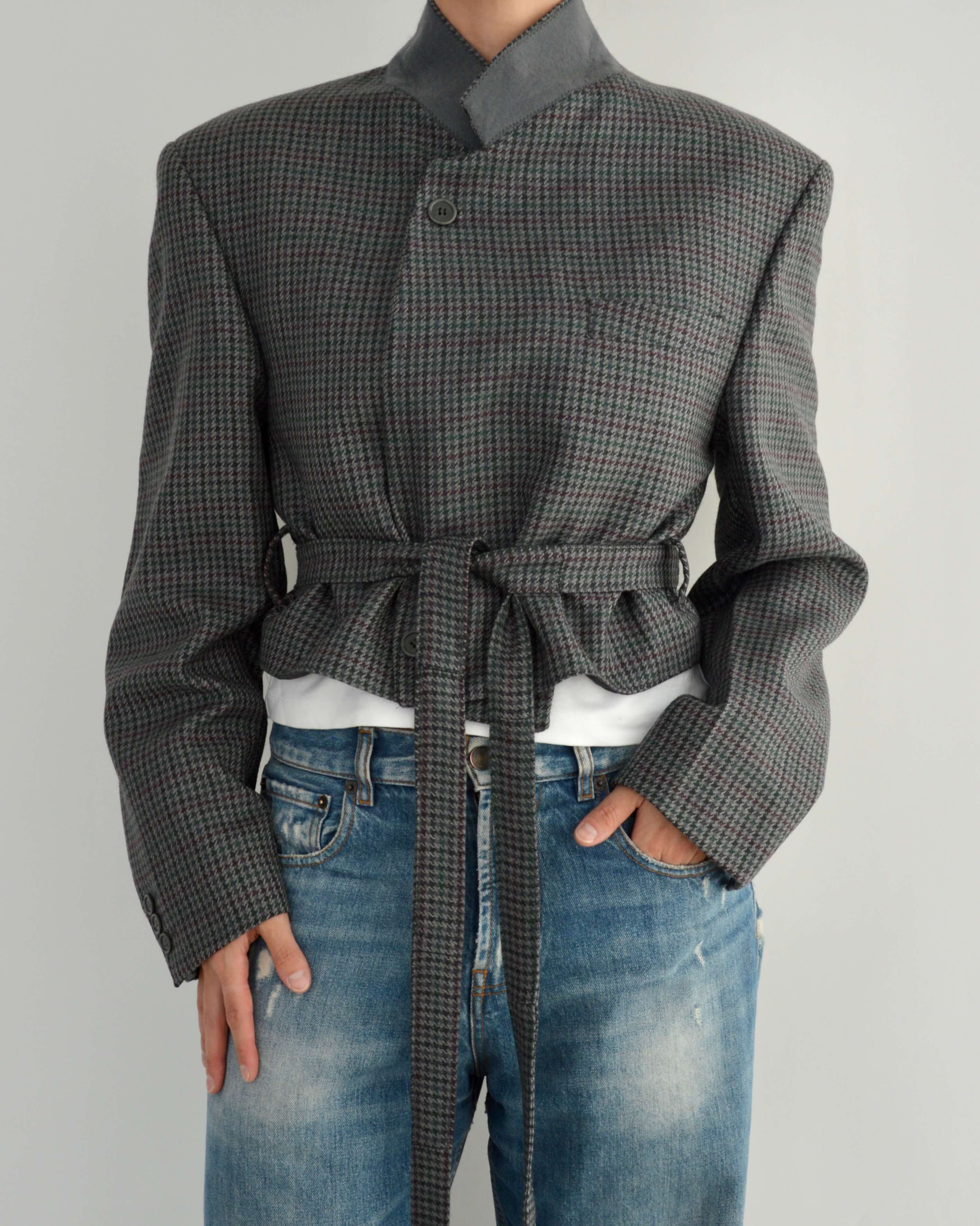 Tied-up Blazer - Textured Blue