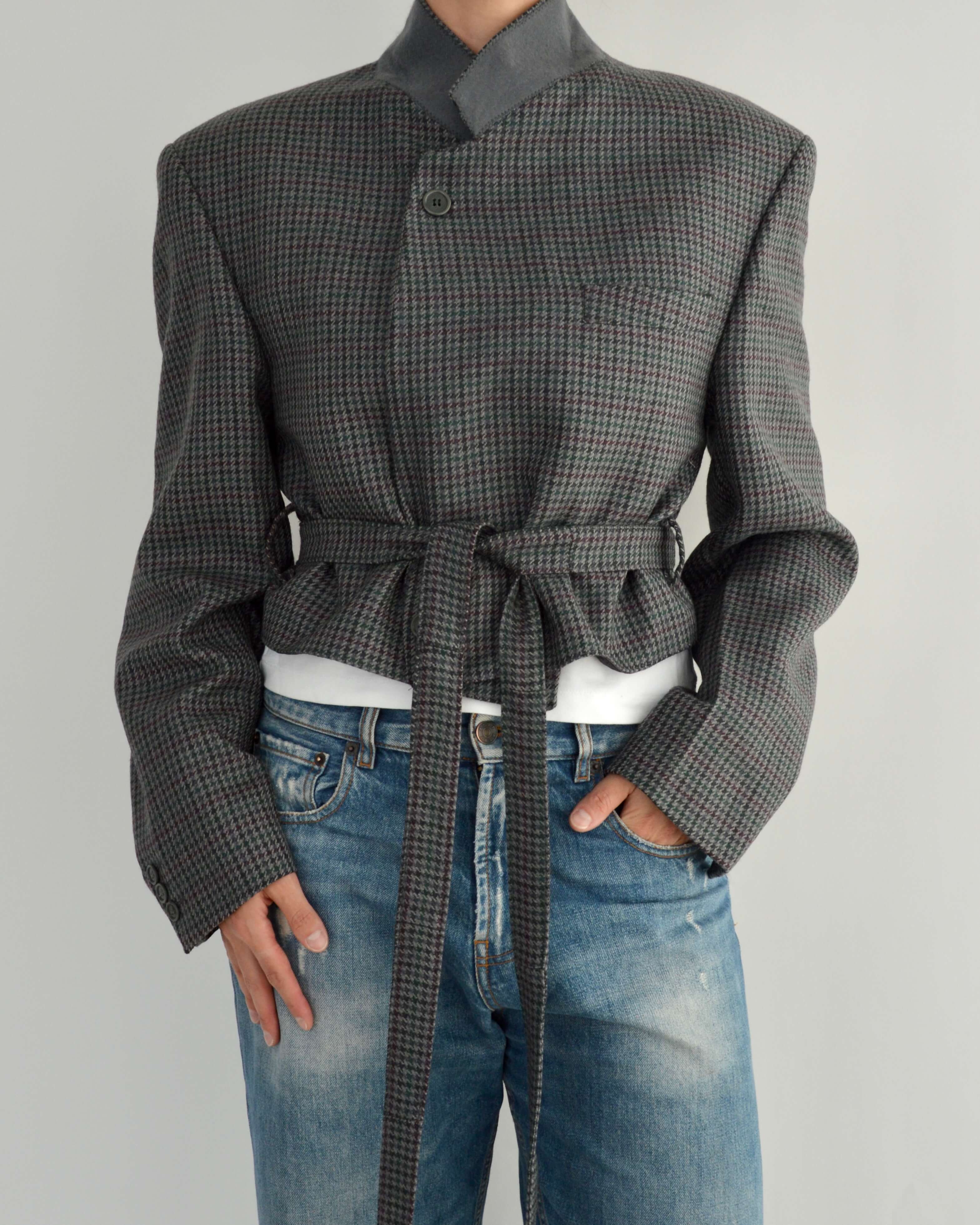 Tied-up Blazer - Textured Blue