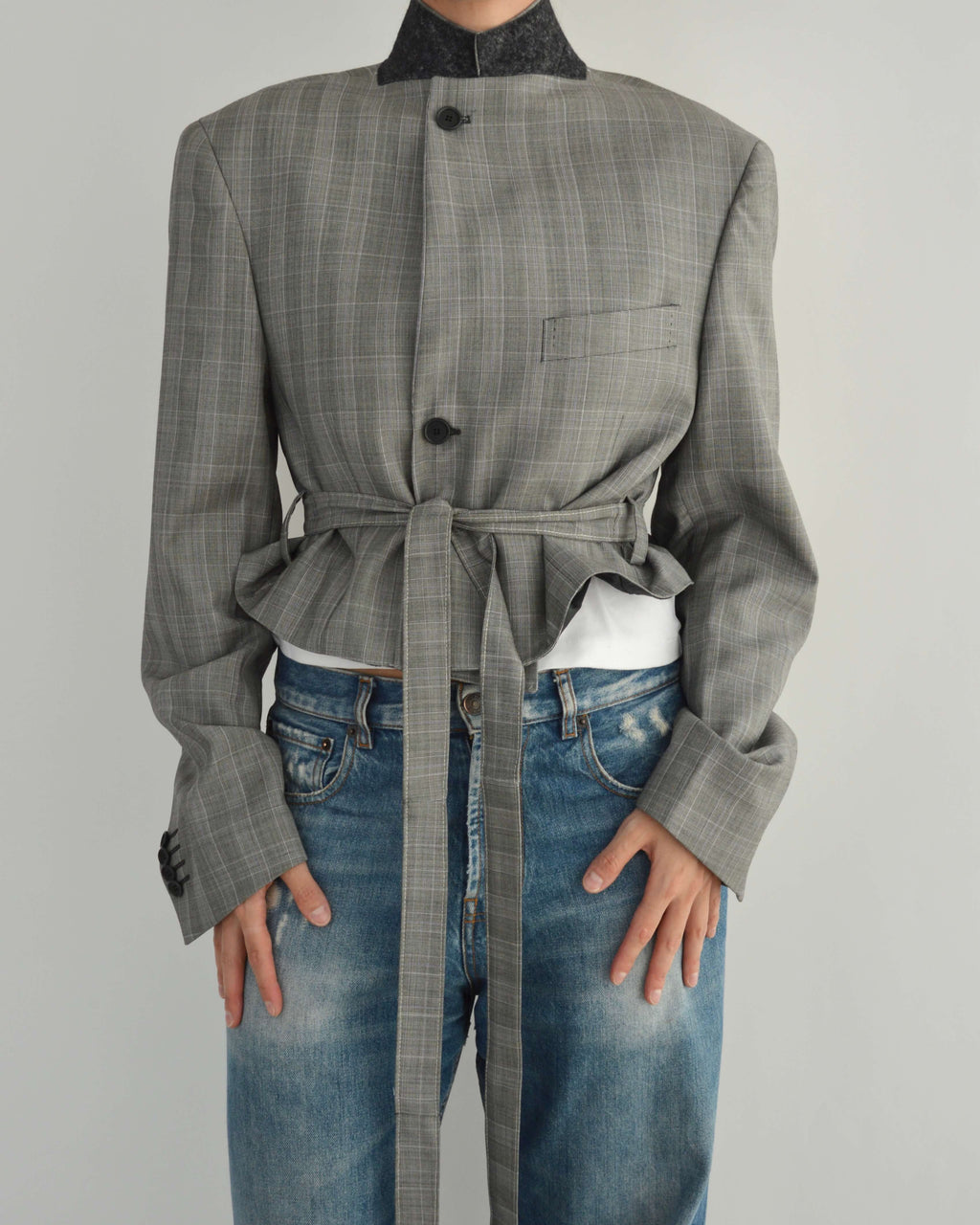 Tied-up Blazer - Checkred Grey