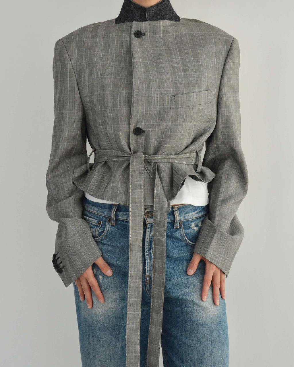 Tied-up Blazer - Checkred Grey