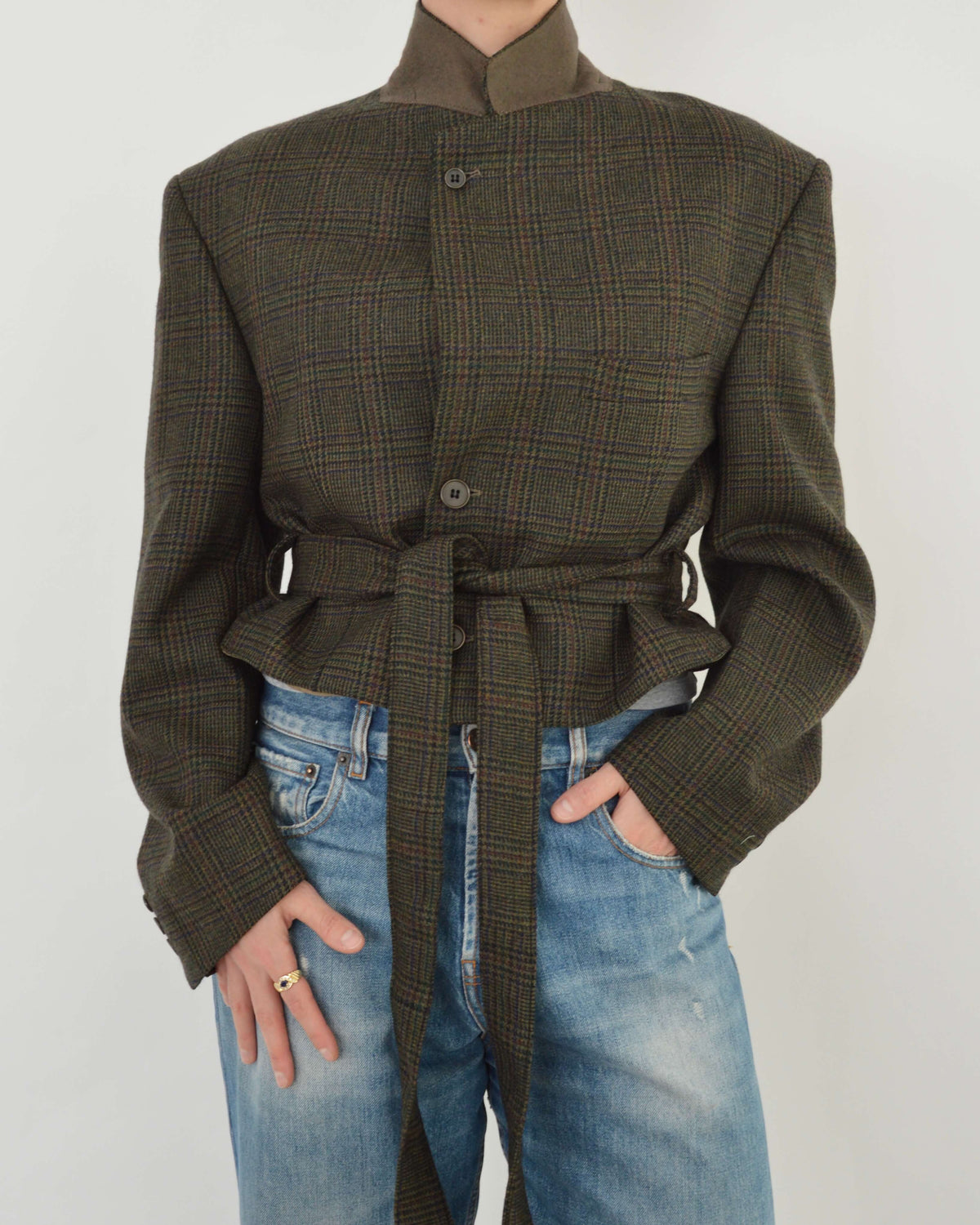 Tied-up Blazer - Dark Green Tweed (L)