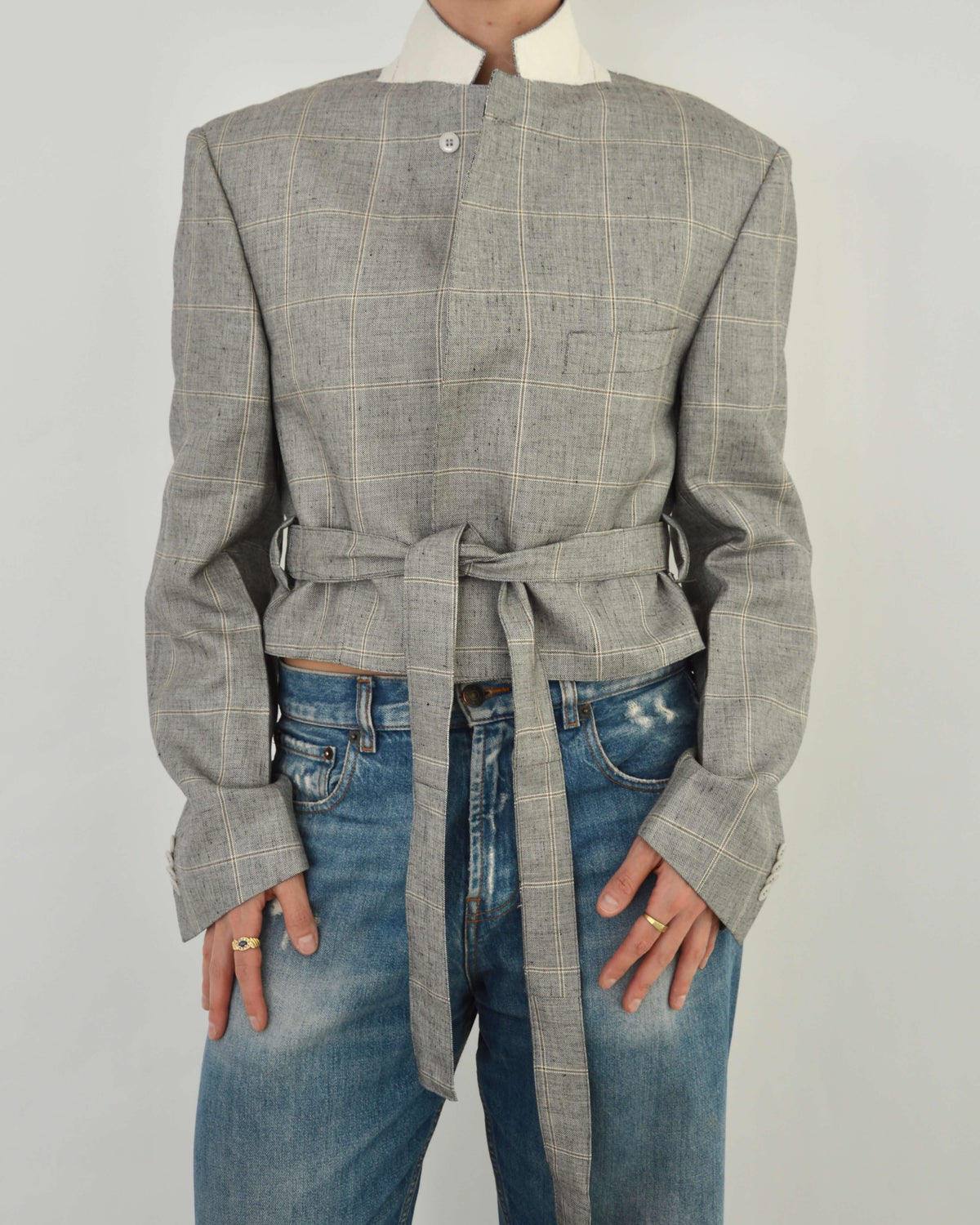 Tied-up Blazer - Light Grey Stripped (L)