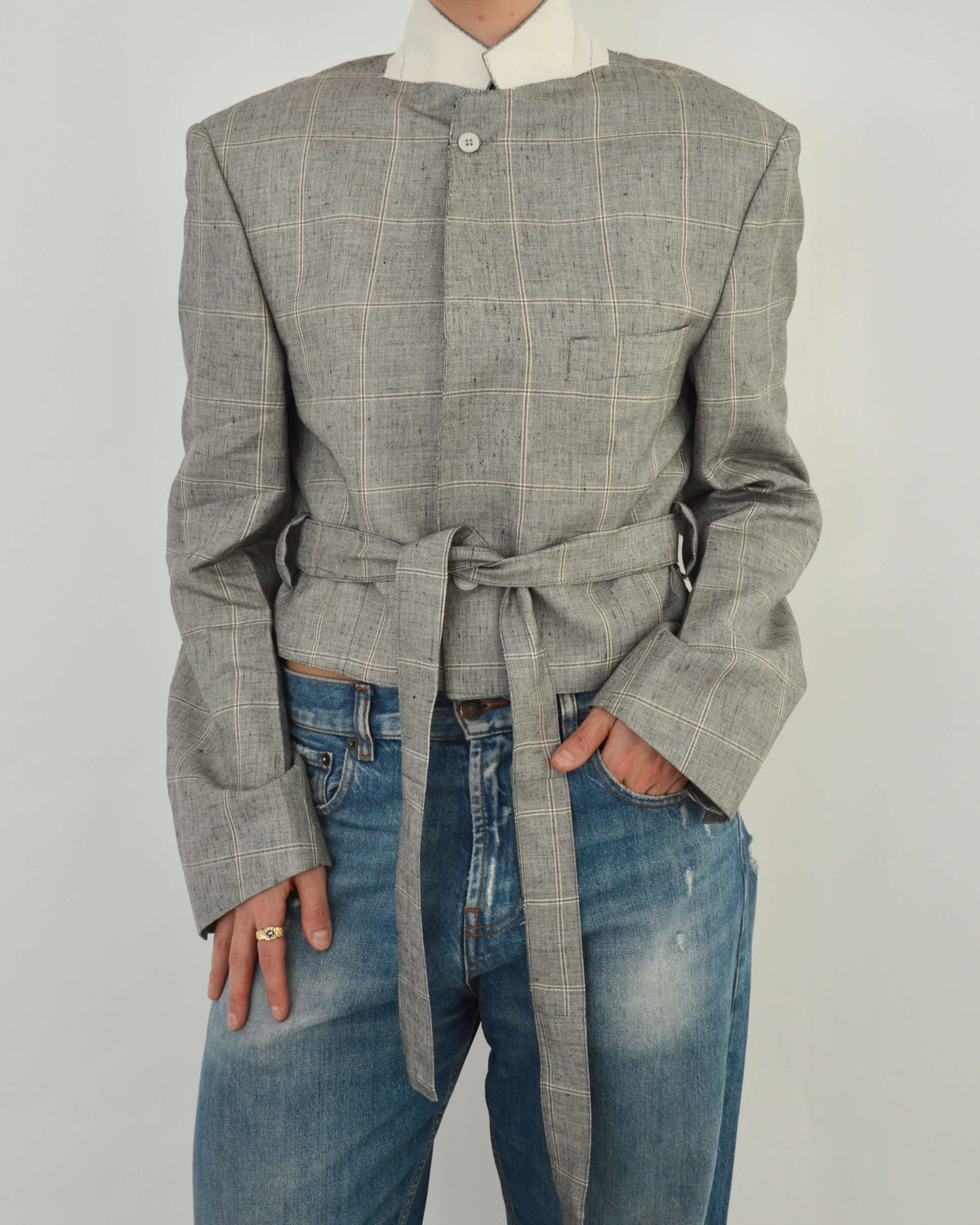 Tied-up Blazer - Light Grey Stripped (L)