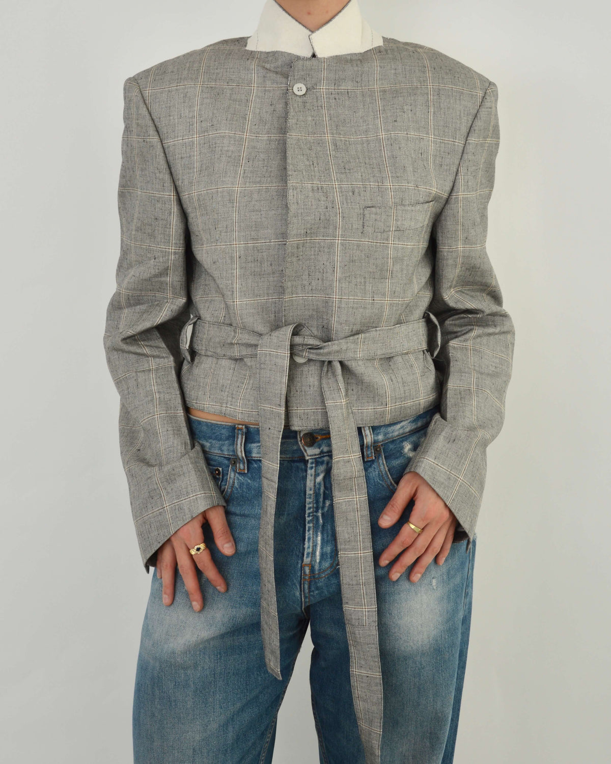Tied-up Blazer - Light Grey Stripped (L)