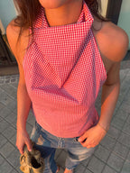 Halter Blouse - Checkred Red (S/M)