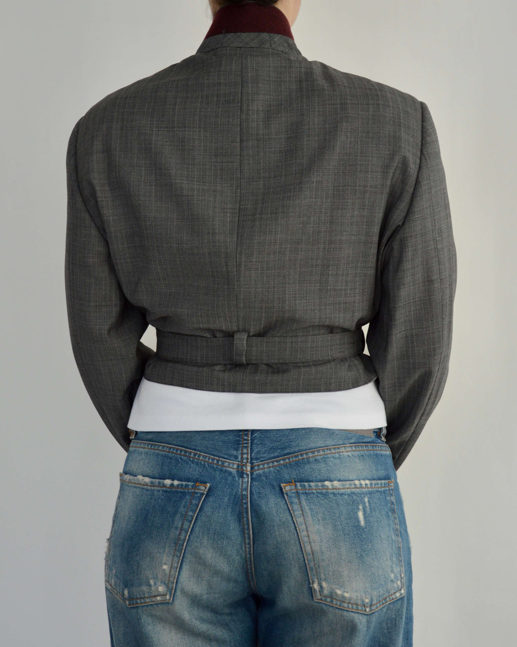 Tied-up Blazer - Burgundy Collar Stripped (S)