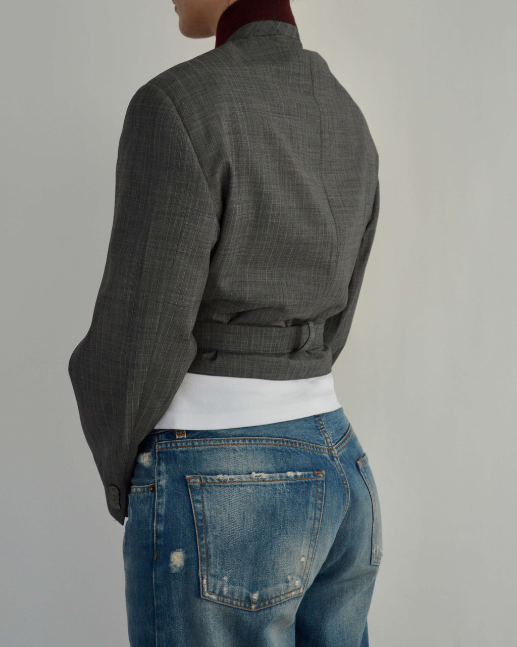 Tied-up Blazer - Burgundy Collar Stripped (S)