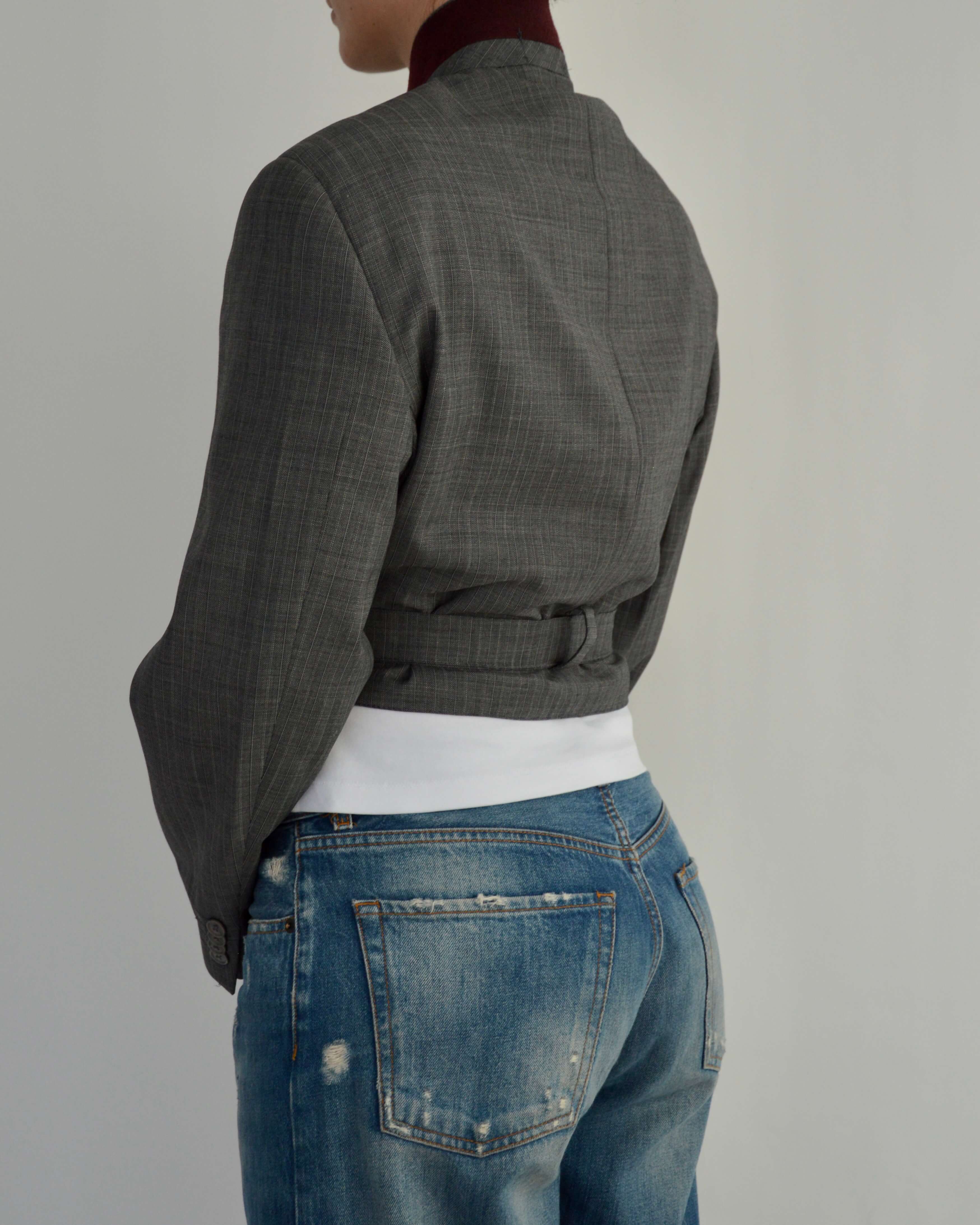 Tied-up Blazer - Burgundy Collar Stripped (S)