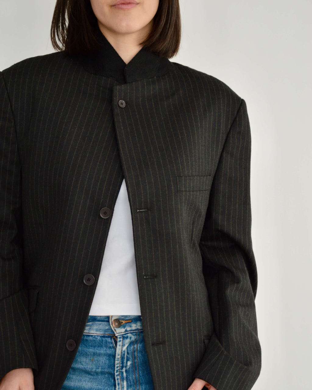 High Neck Blazer - Dark Stripped (M)