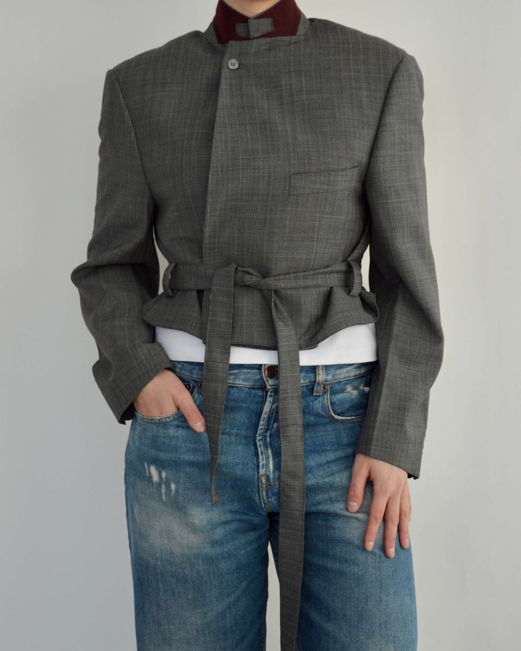 Tied-up Blazer - Burgundy Collar Stripped (S)