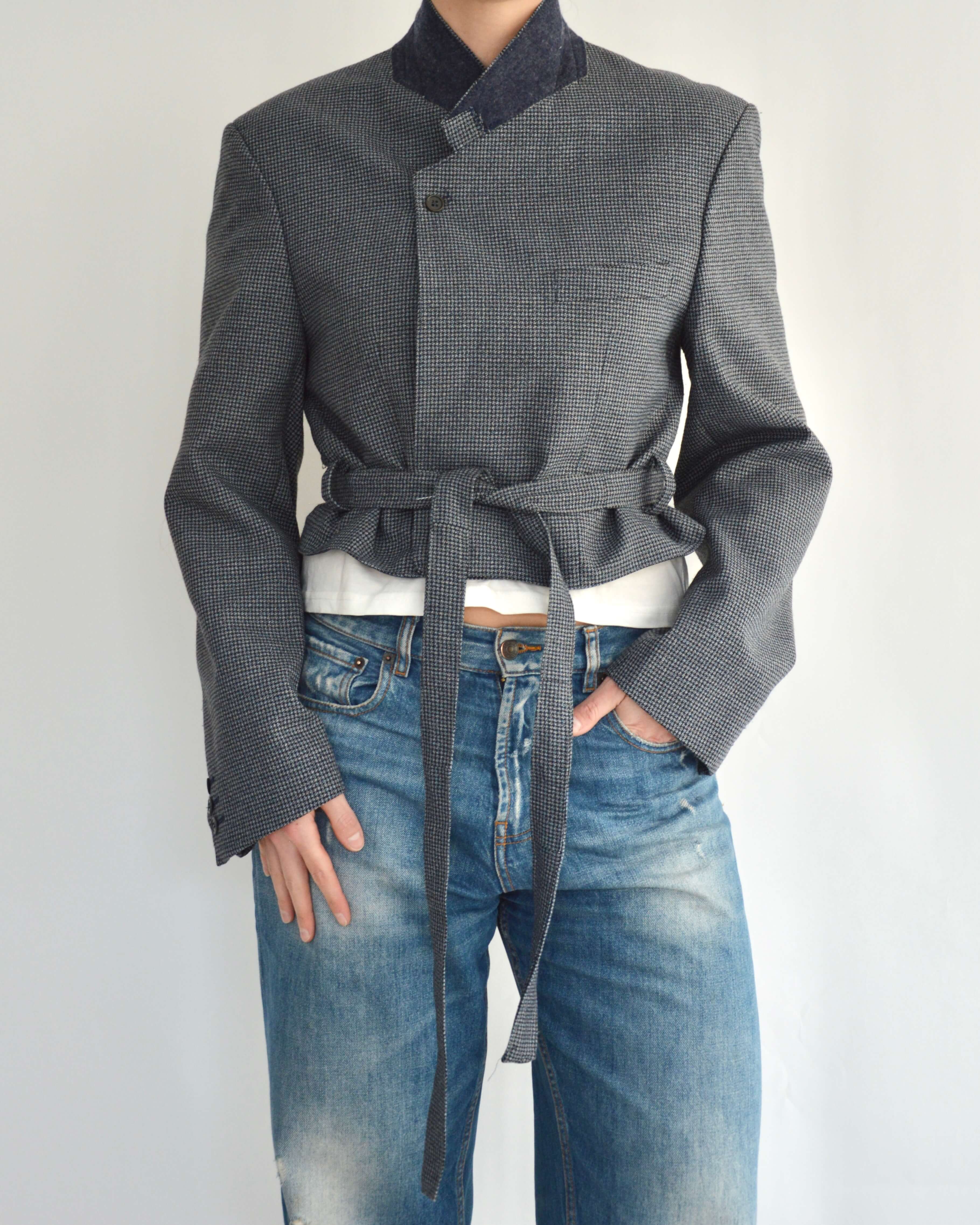 Tied-up Blazer - Textured Navy (S)