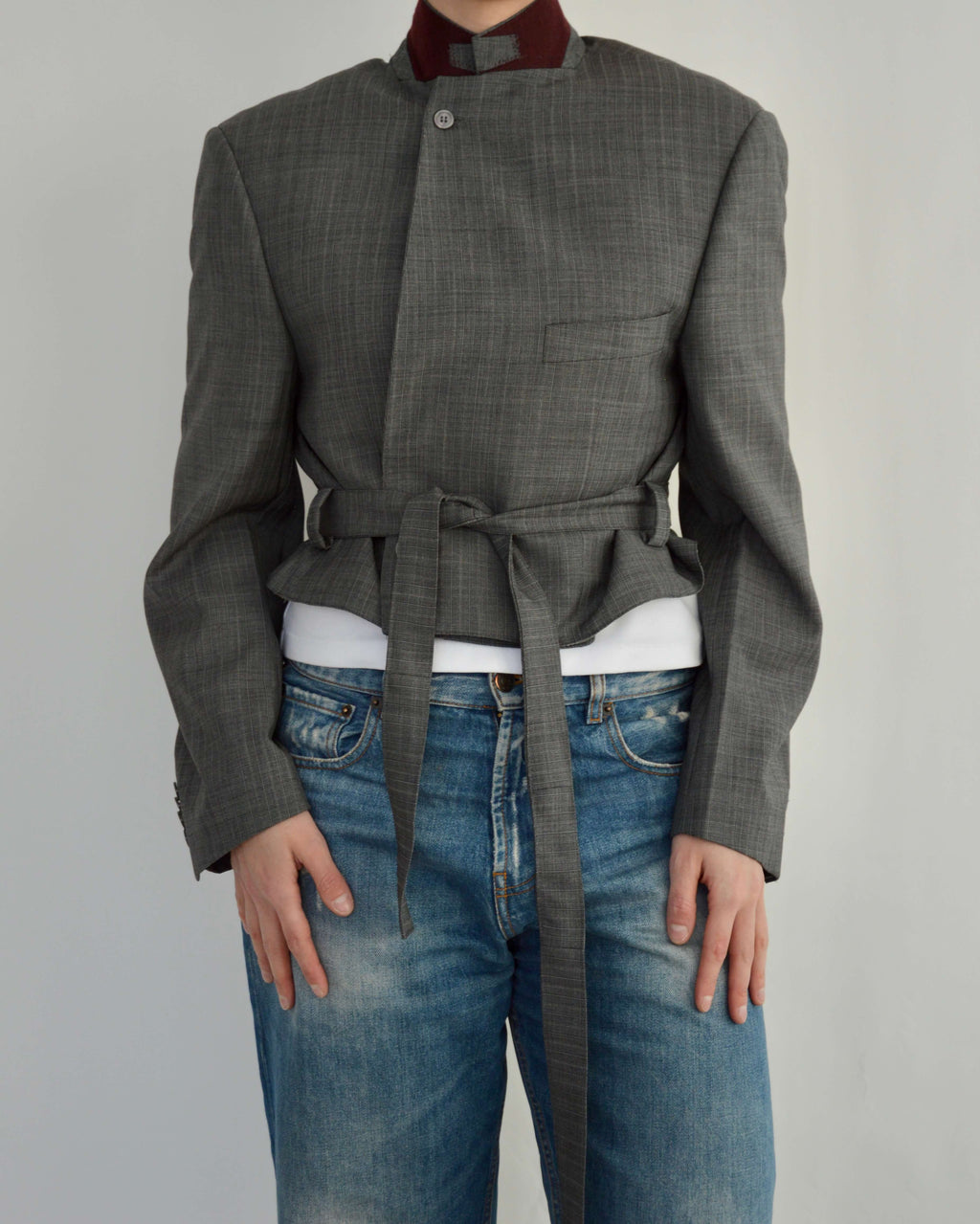 Tied-up Blazer - Burgundy Collar Stripped (S)